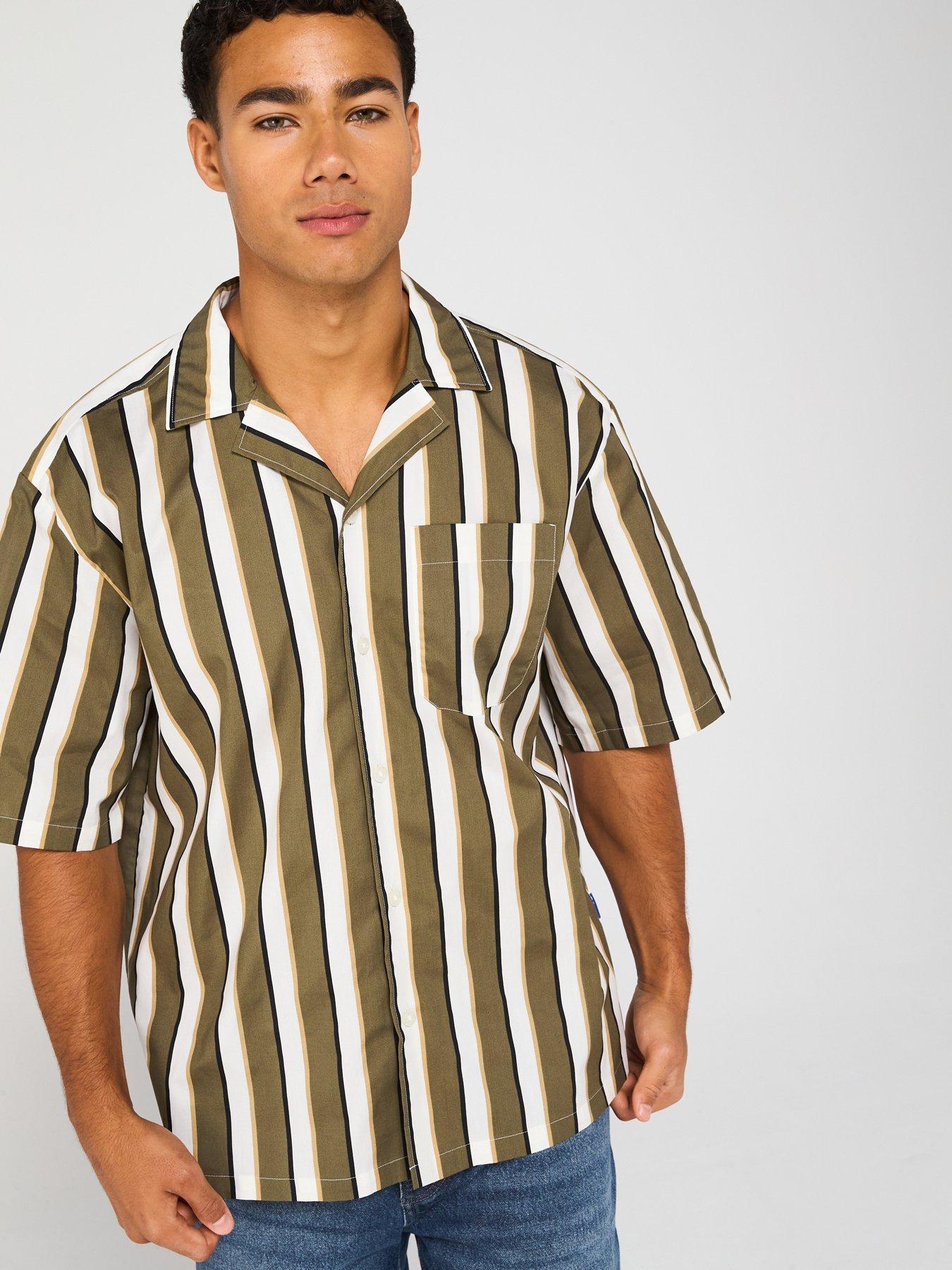HUGO Blue Eligino Relaxed Striped Short Sleeve Shirt - Green