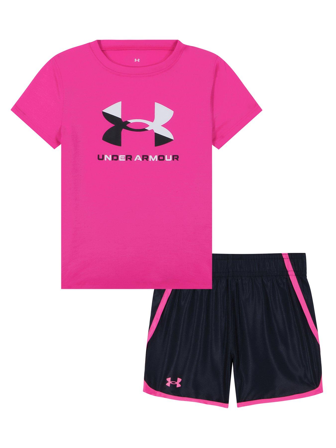 UNDER ARMOUR Kids Girls Logo Woven Short Set - Rebel Pink