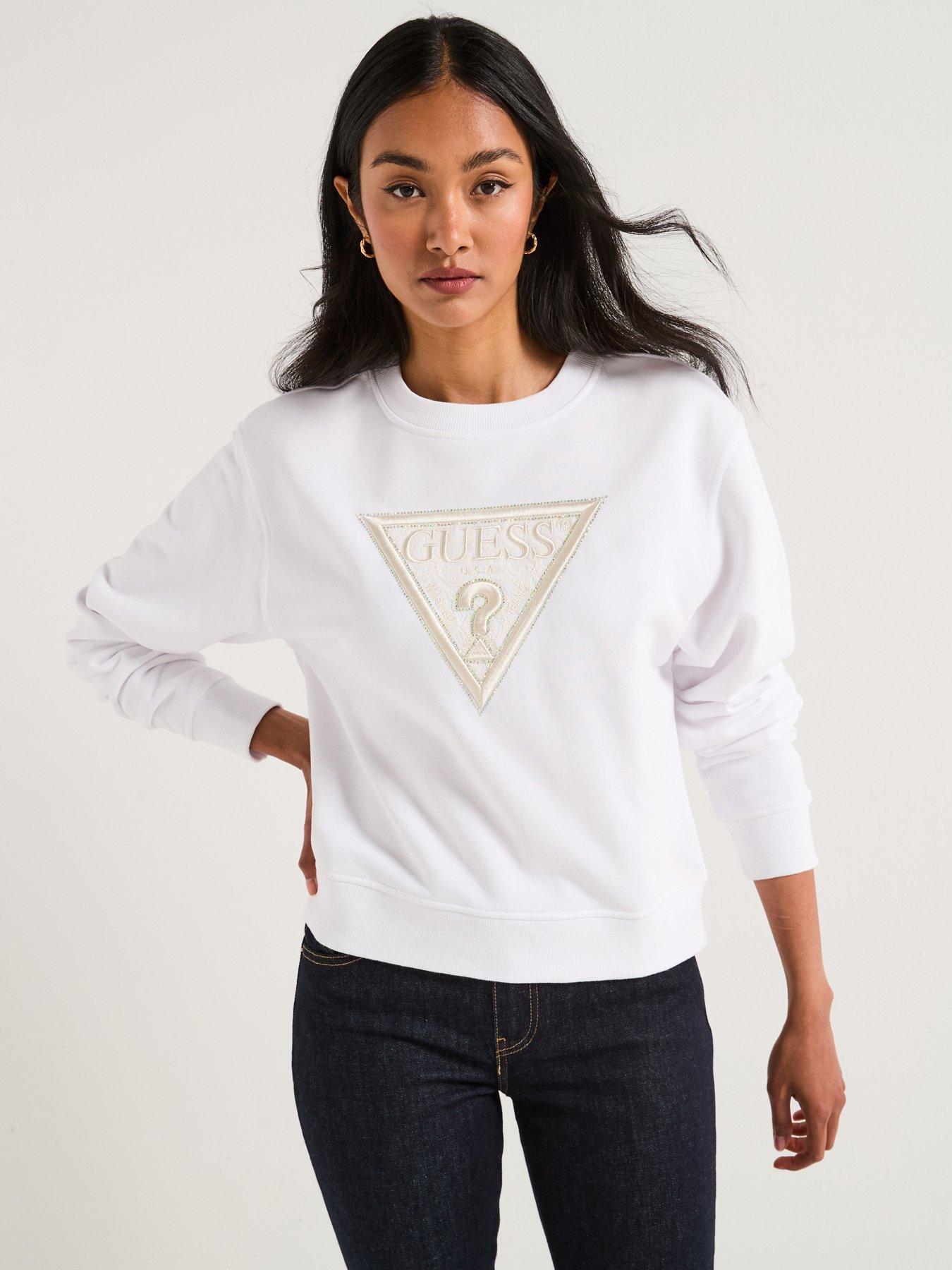 Guess Cn Long Sleeve Lace Triangle Fleece - White