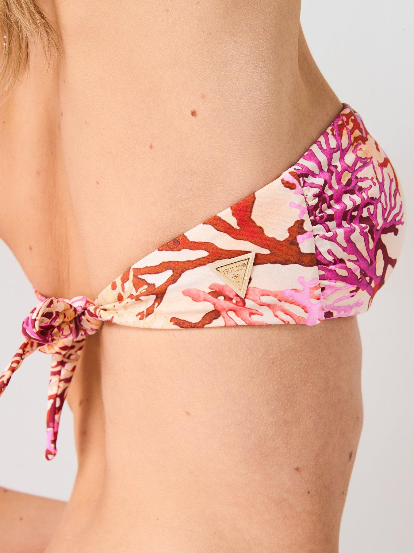 Image 4 of 5 of Guess Criss Cross Strap Coral Print Bandeau Top - Pink
