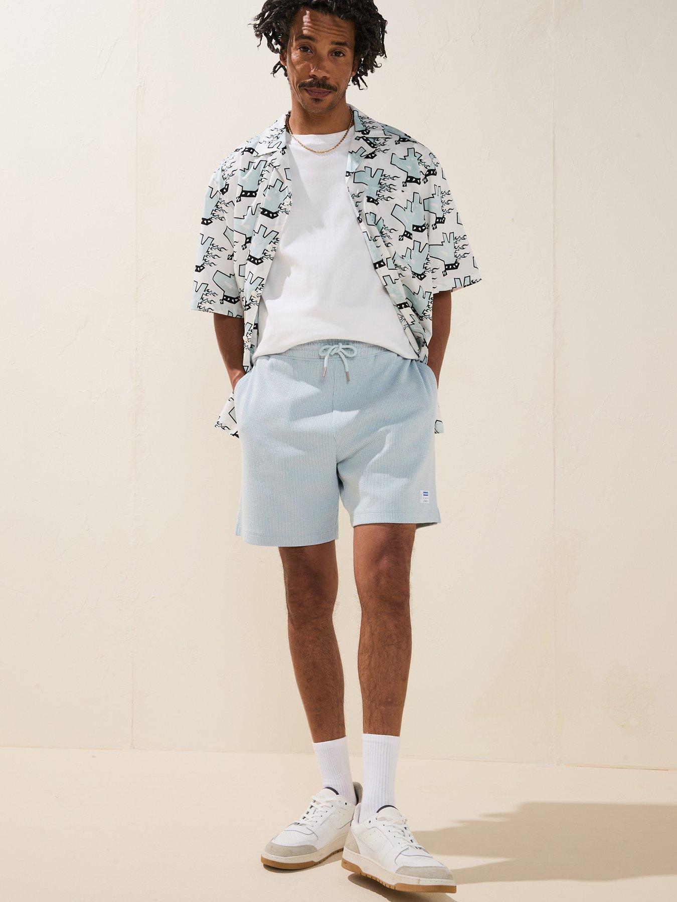 HUGO Blue Nuwafflo Waffle Loose Fit Jersey Shorts - Open Blue