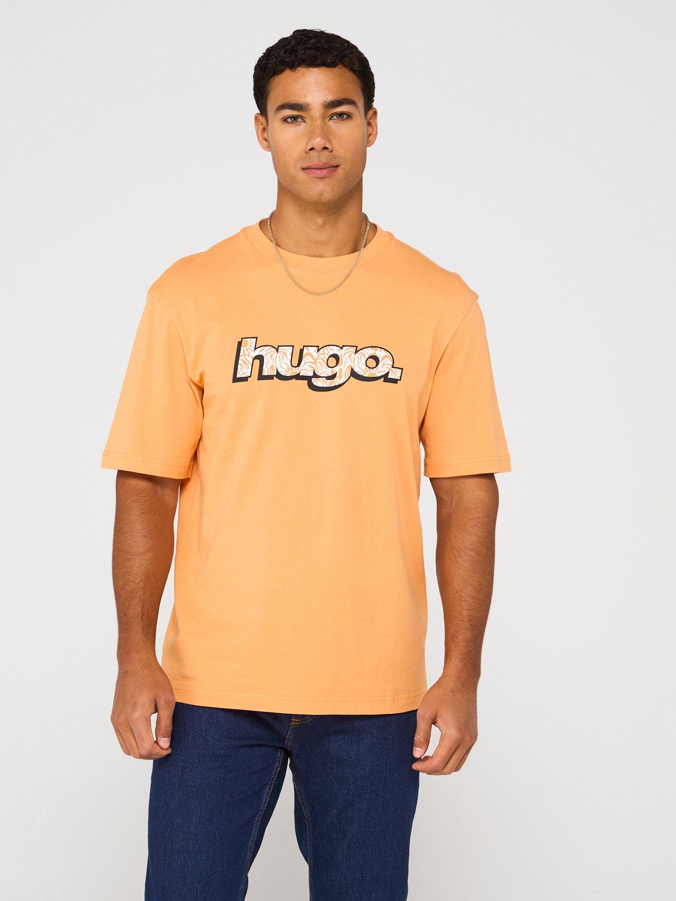Image 1 of 4 of HUGO Blue Nugibol Wavey Chest Logo T-Shirt - Orange