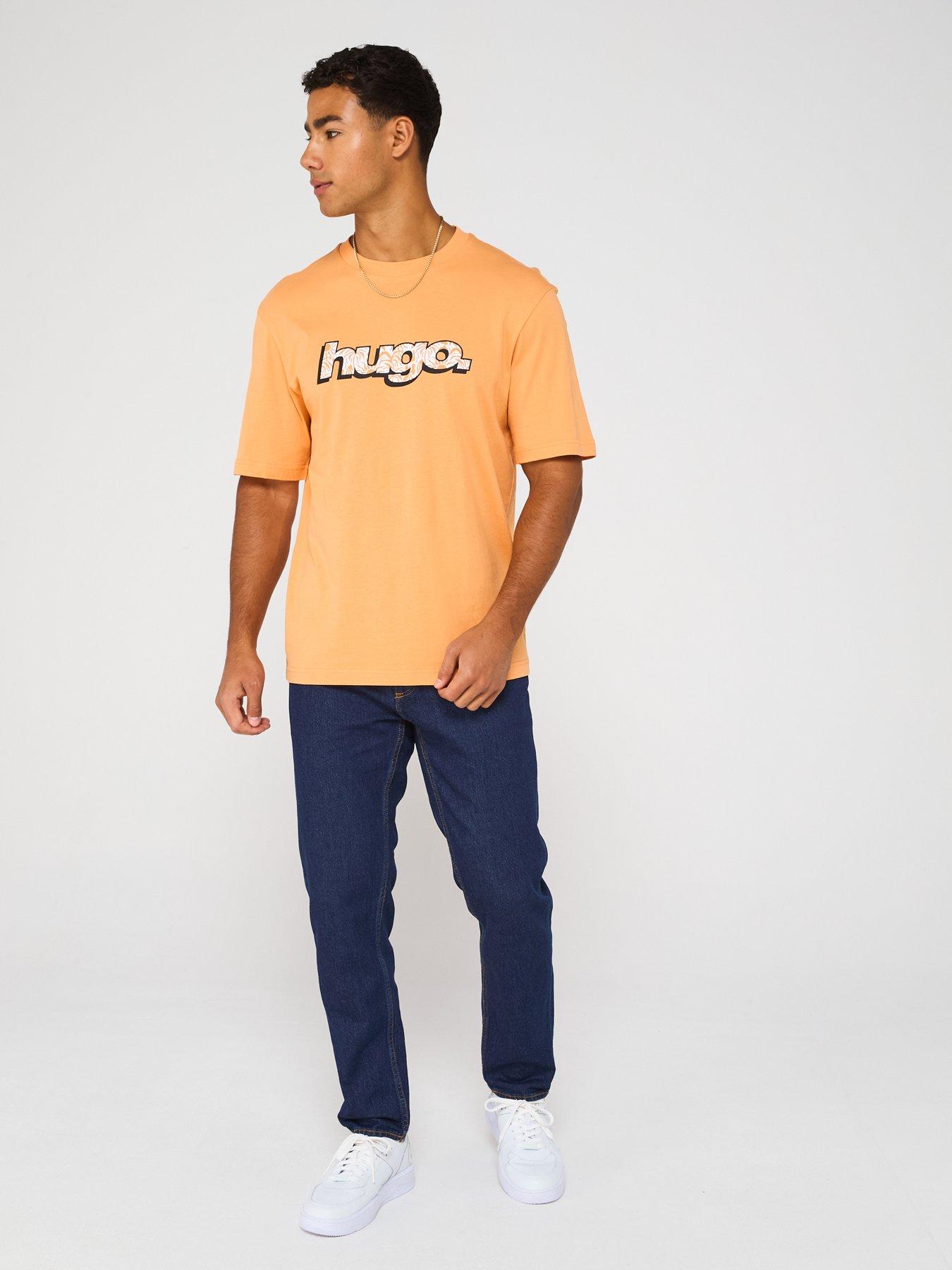 Image 3 of 4 of HUGO Blue Nugibol Wavey Chest Logo T-Shirt - Orange