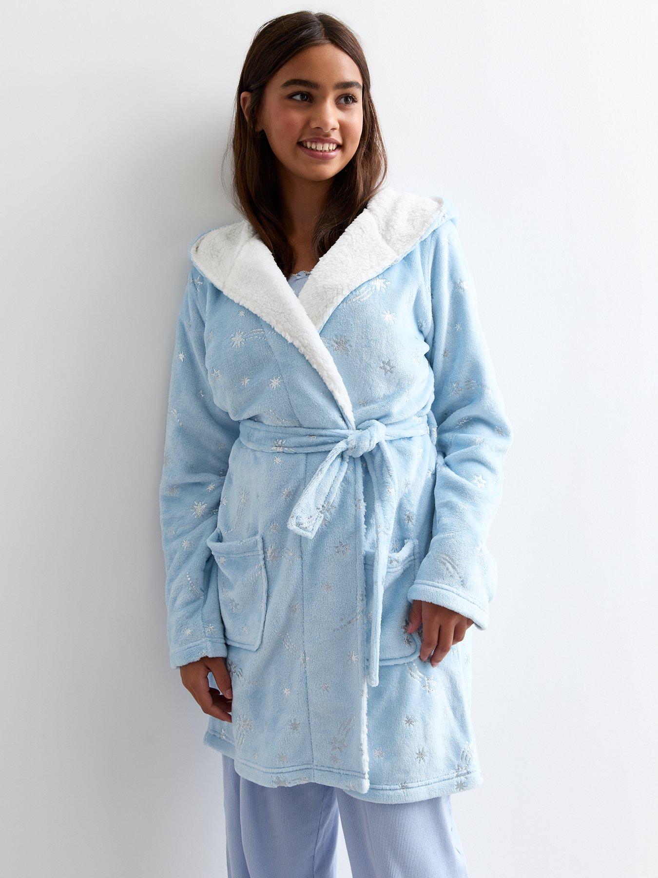 new-look-915-girls-blue-metallic-star-fleece-dressing-gown