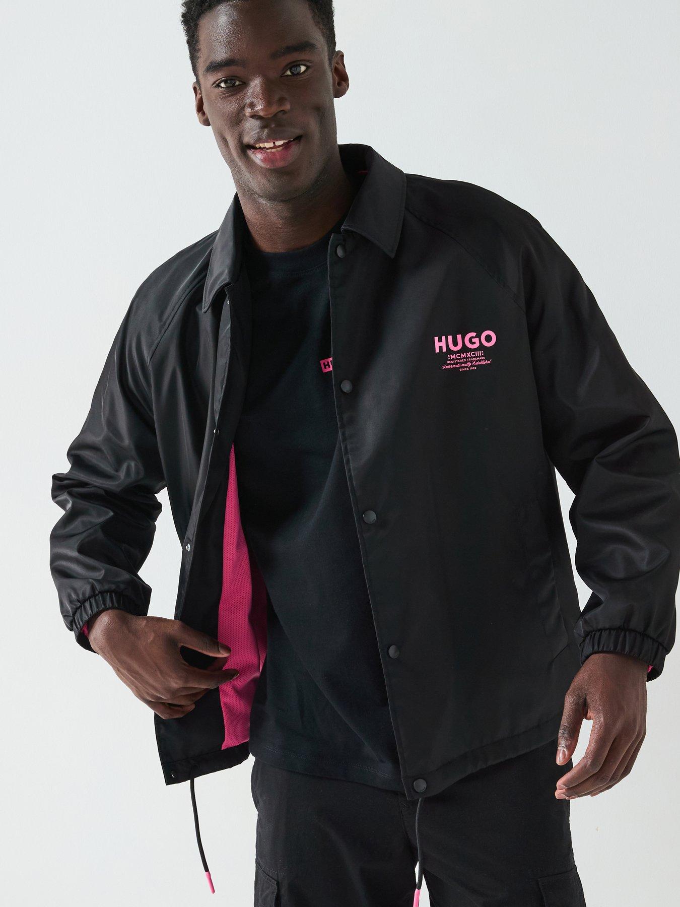Image 1 of 6 of HUGO Blue Biyo2521 Regular International Back Logo Coach Jacket Outerwear - Black