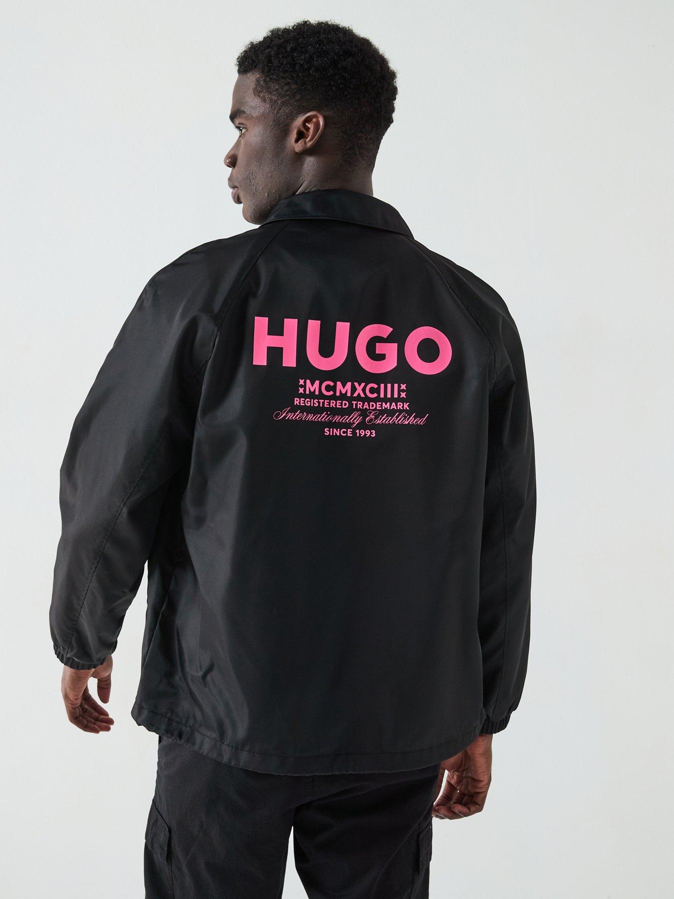 Image 2 of 6 of HUGO Blue Biyo2521 Regular International Back Logo Coach Jacket Outerwear - Black