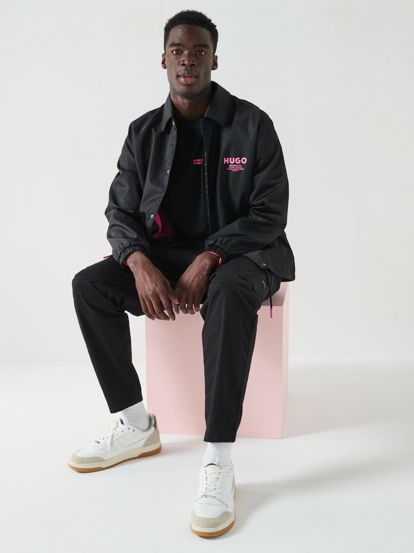 Image 3 of 6 of HUGO Blue Biyo2521 Regular International Back Logo Coach Jacket Outerwear - Black