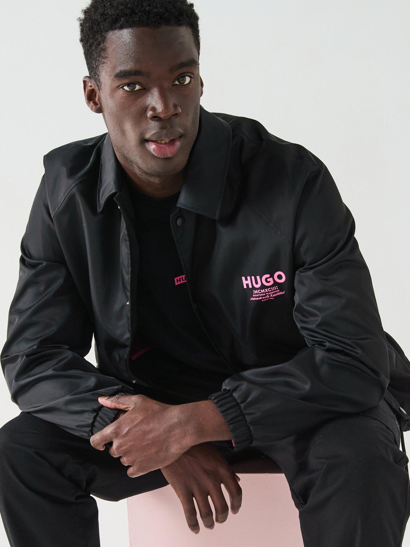 Image 4 of 6 of HUGO Blue Biyo2521 Regular International Back Logo Coach Jacket Outerwear - Black