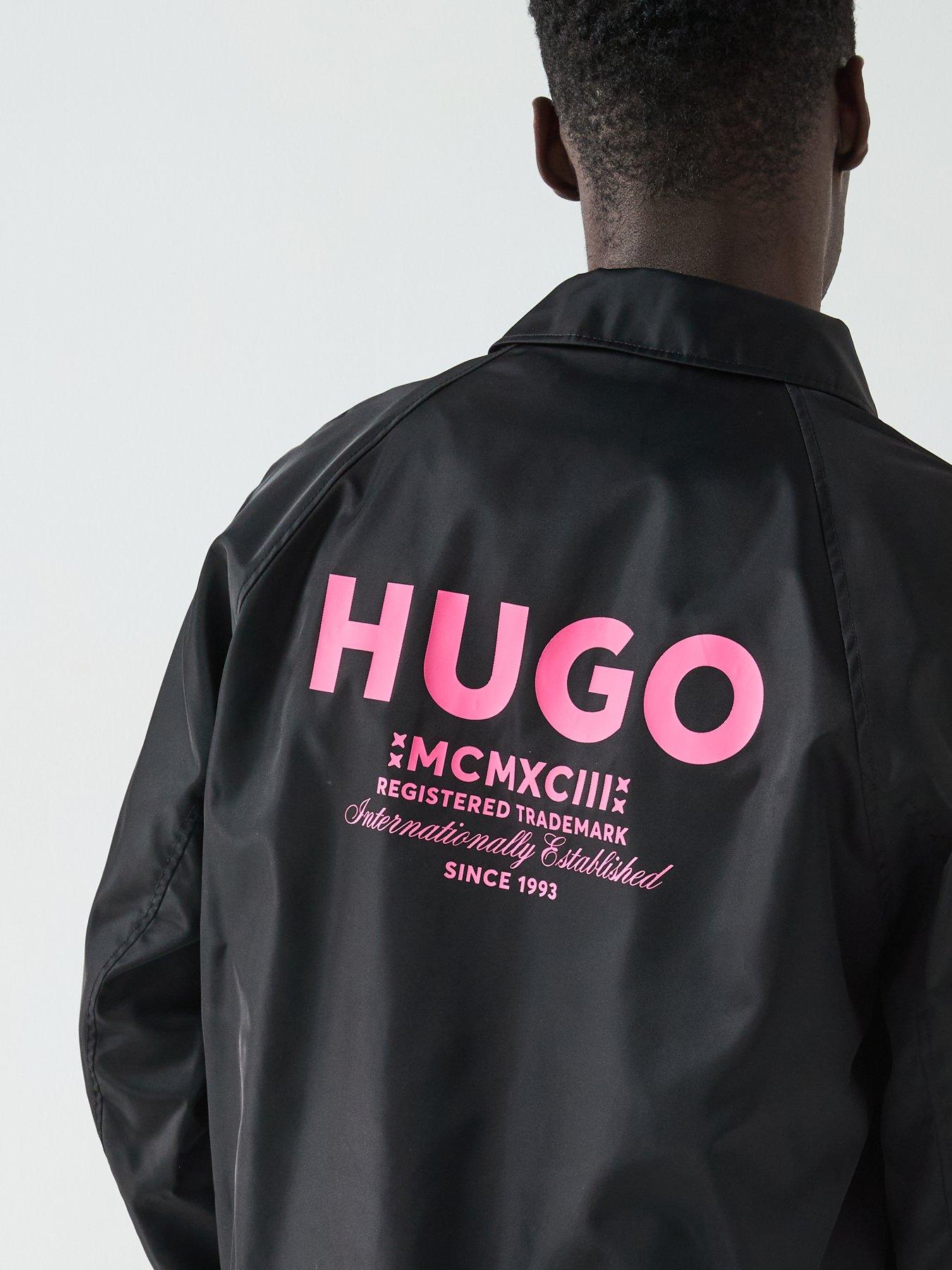 Image 5 of 6 of HUGO Blue Biyo2521 Regular International Back Logo Coach Jacket Outerwear - Black