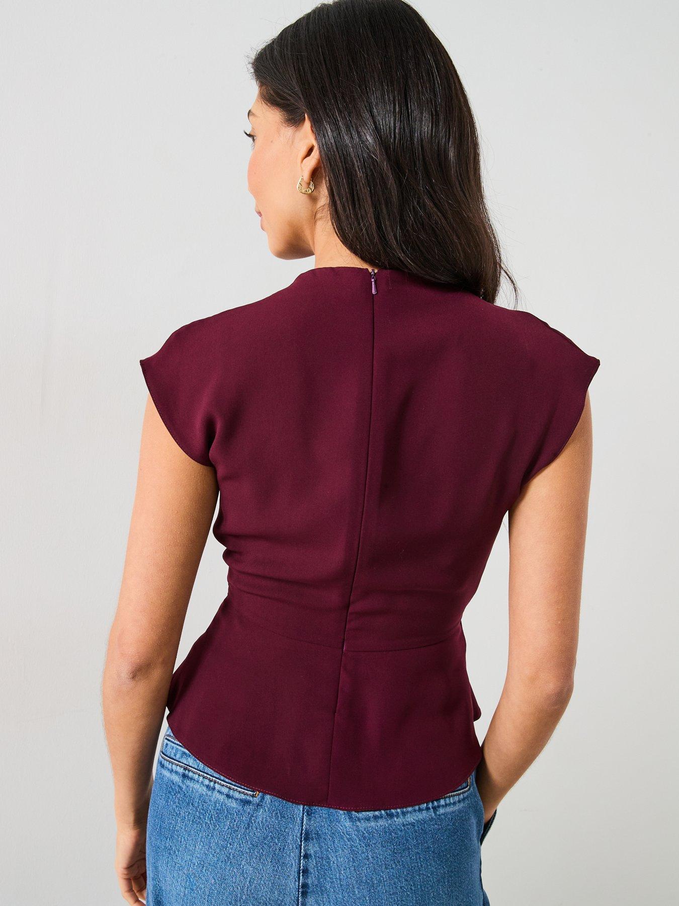 v-by-very-tie-front-cap-sleeve-top-burgundystillFront