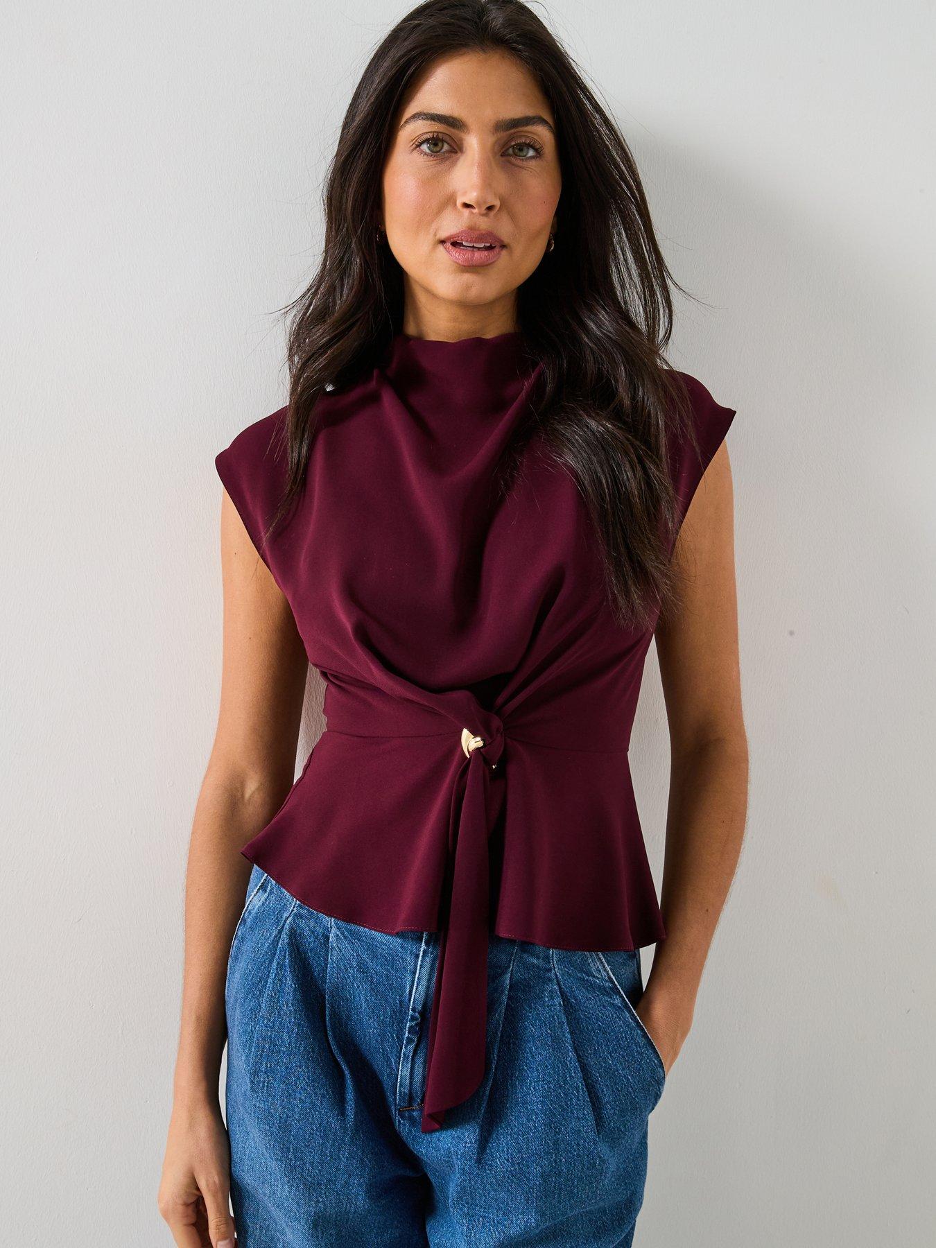 v-by-very-tie-front-cap-sleeve-top-burgundydetail