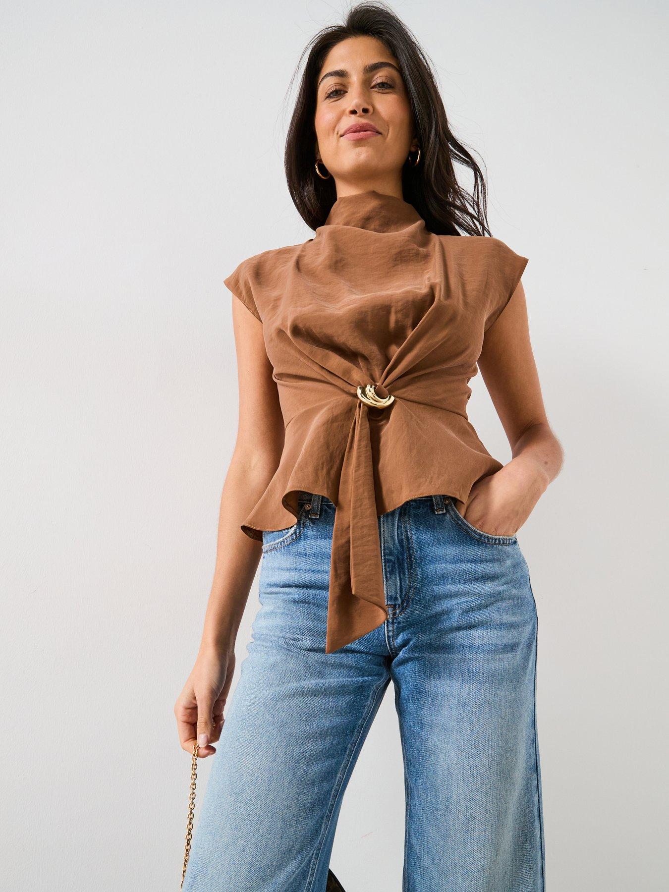 v-by-very-draped-cap-sleeve-top-neutral-brown