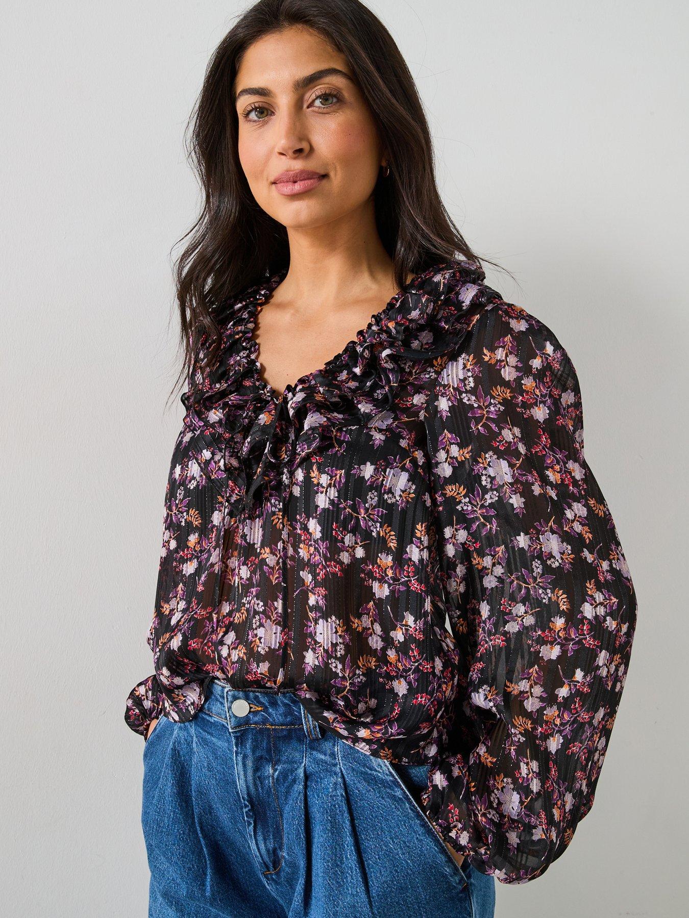 V by Very Ditsy Floral Blouse - Black