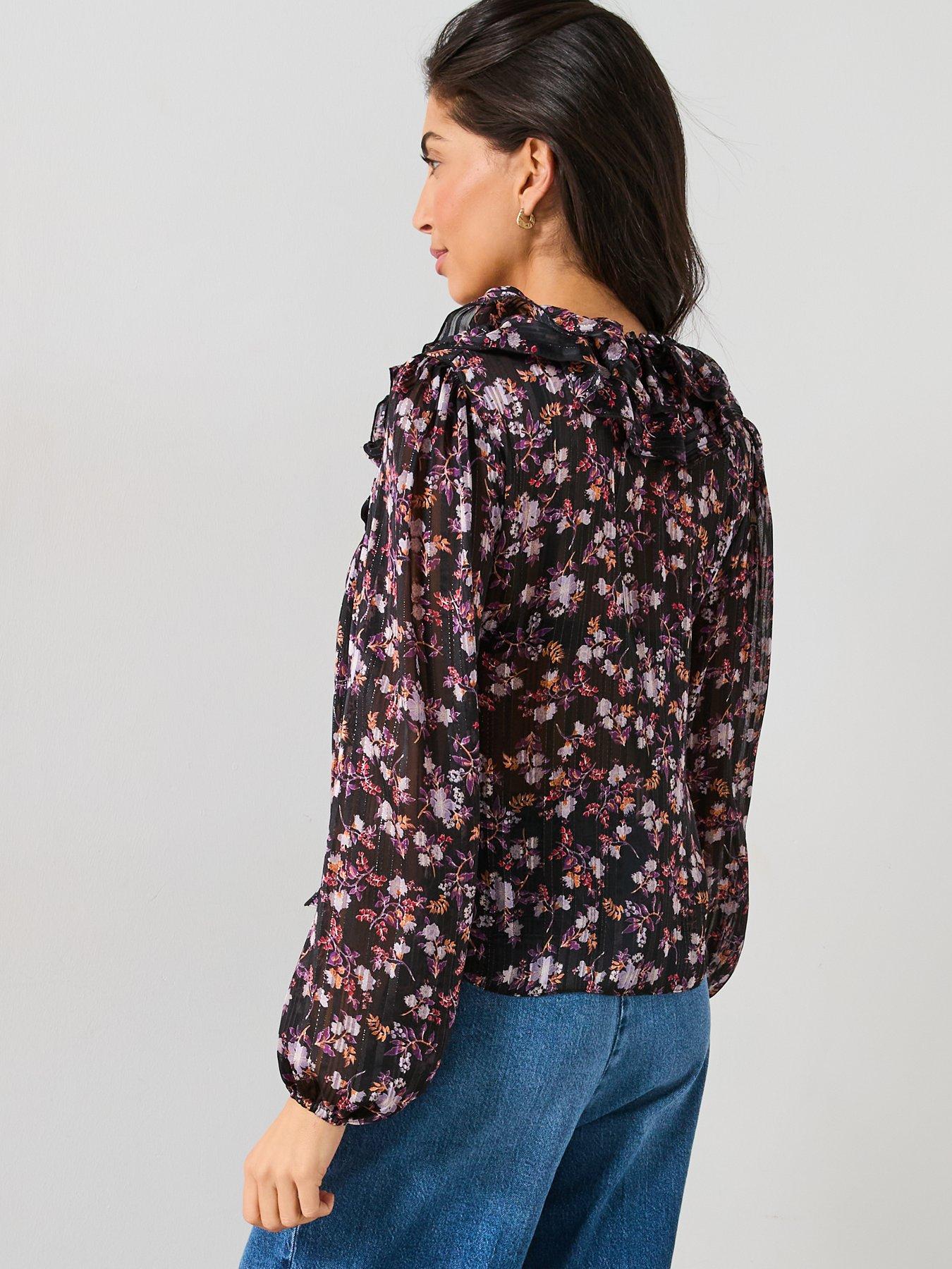 v-by-very-ditsy-floral-blouse-blackstillFront