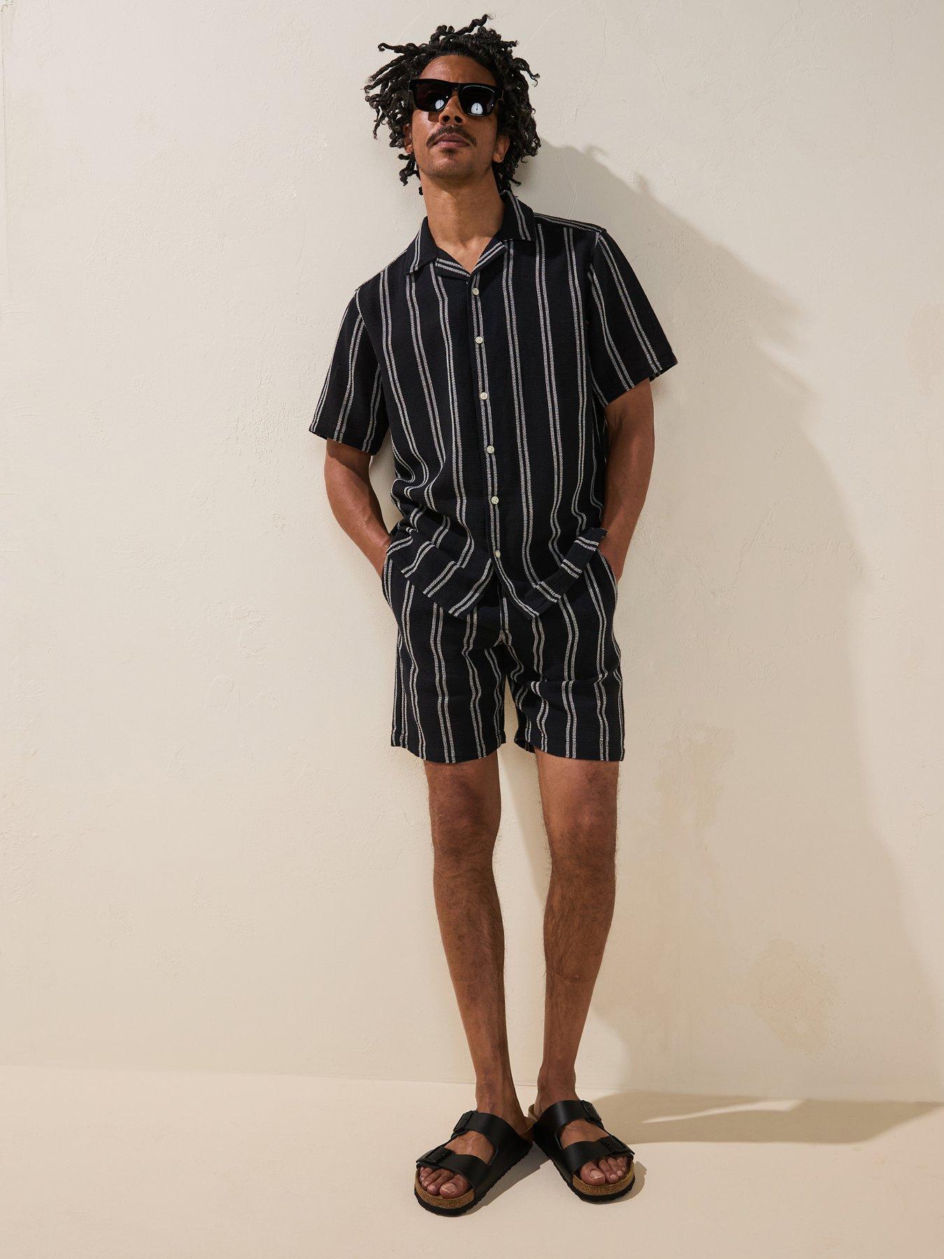 Image 1 of 6 of ONLY & SONS Trev Life&nbsp;Stripe Short Sleeve Shirt - Dark&nbsp;Navy