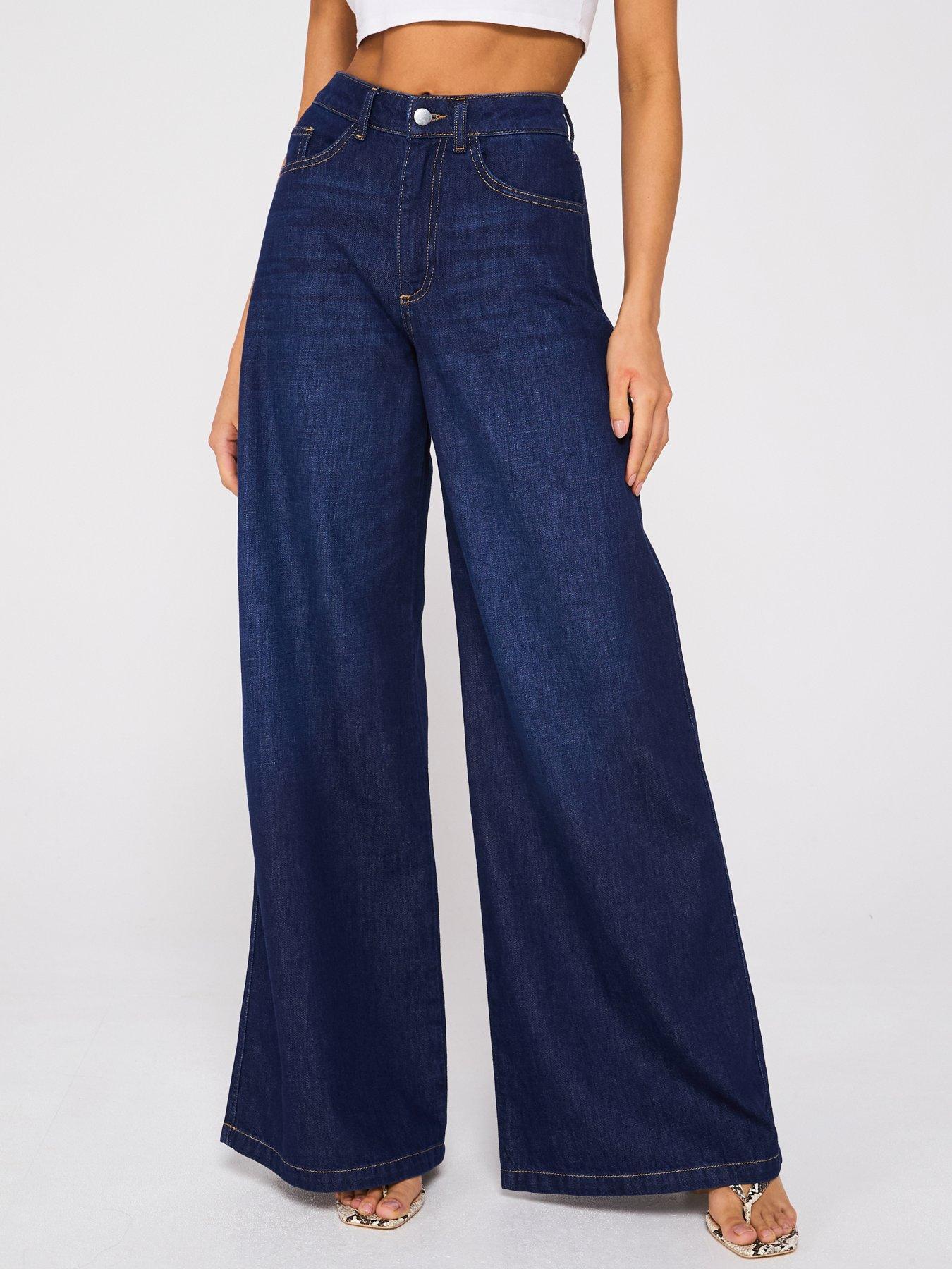 Image 1 of 6 of V by Very High Waist Palazzo Jeans - Dark Wash
