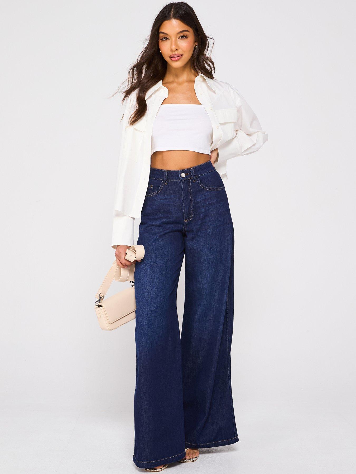 Image 3 of 6 of V by Very High Waist Palazzo Jeans - Dark Wash
