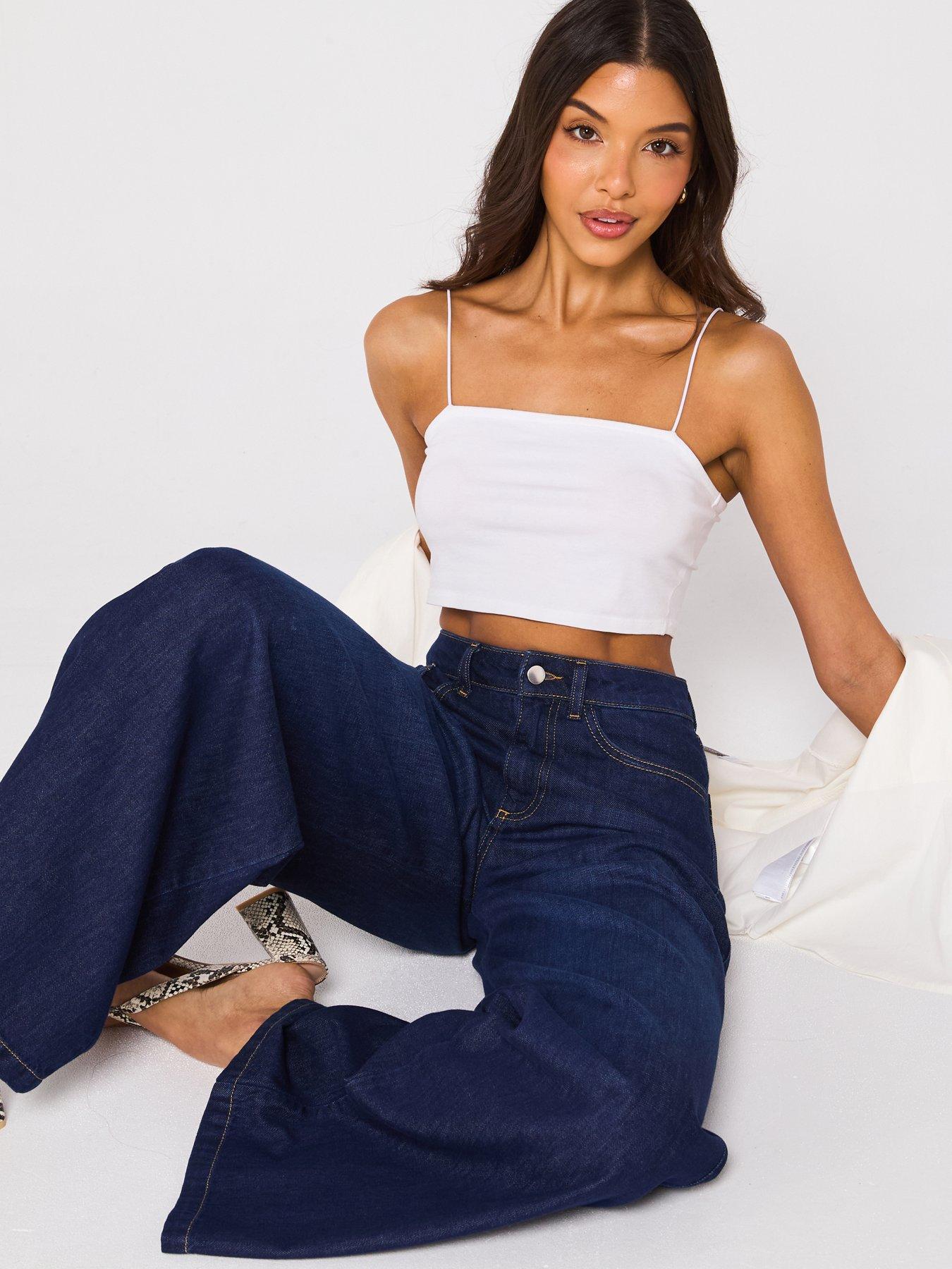 Image 4 of 6 of V by Very High Waist Palazzo Jeans - Dark Wash