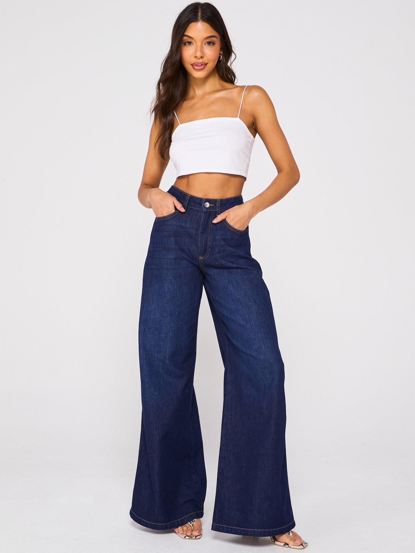 Image 6 of 6 of V by Very High Waist Palazzo Jeans - Dark Wash