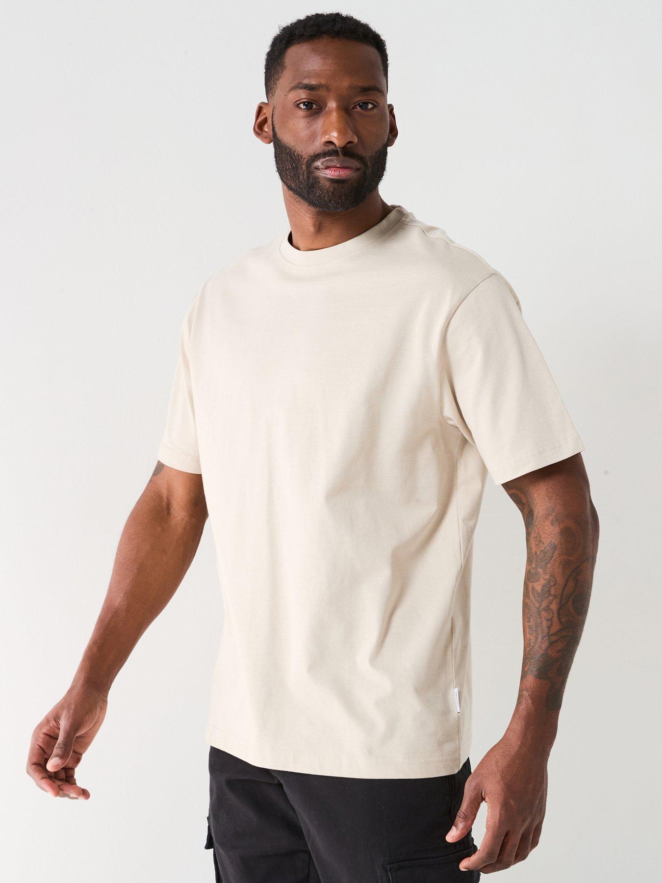 Image 1 of 6 of ONLY & SONS Fred Life Relaxed Fit Short Sleeve T-Shirt - Beige