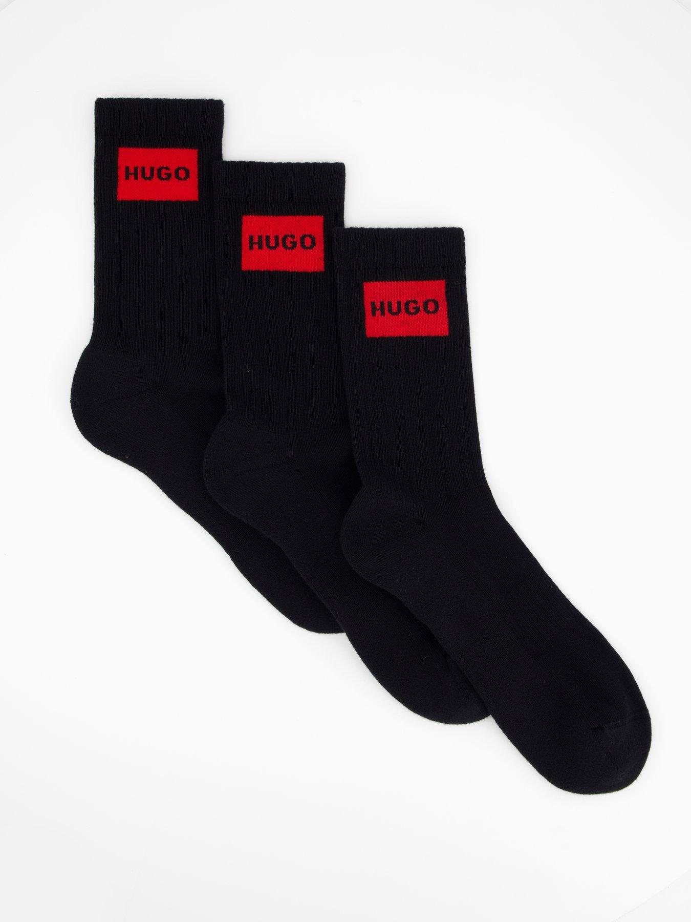 HUGO 3 Pack Rib Label Crew Socks - Black