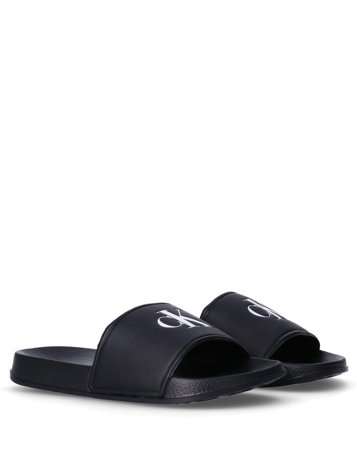 Image 2 of 4 of Calvin Klein Jeans Kids Logo Print Pool Sliders - Black