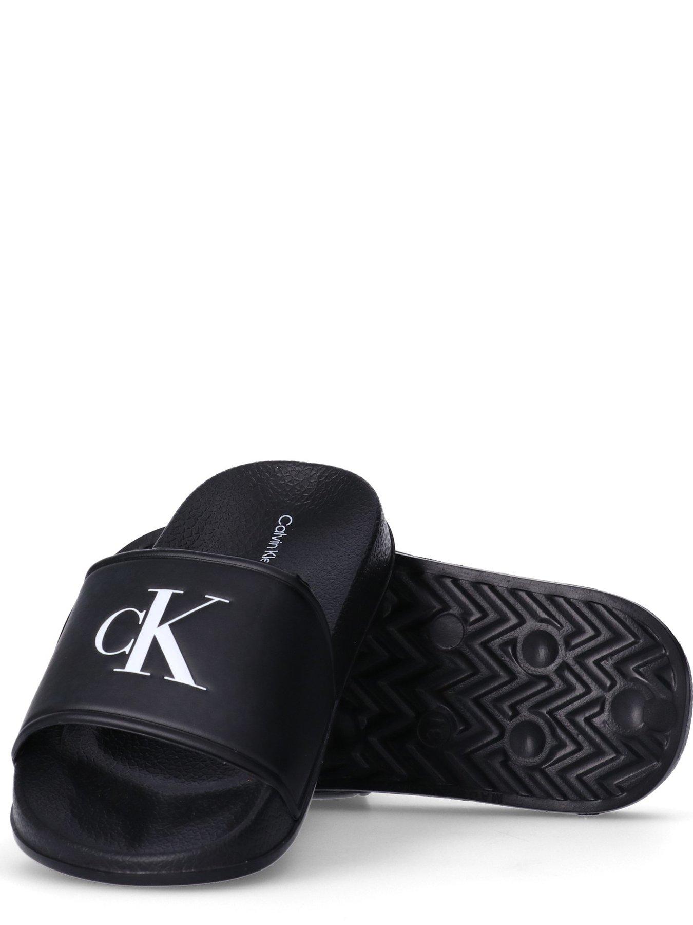 Image 4 of 4 of Calvin Klein Jeans Kids Logo Print Pool Sliders - Black