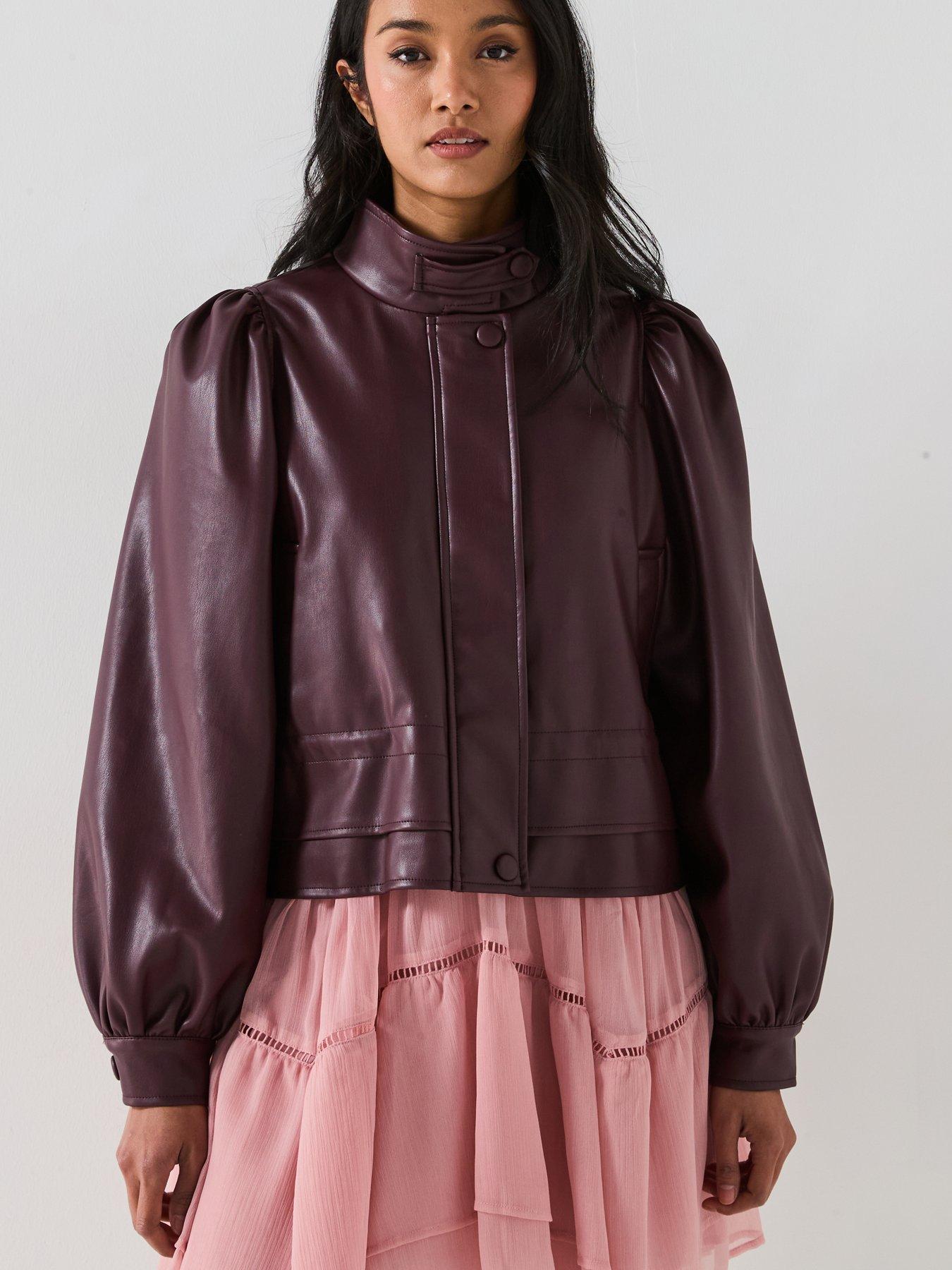 Image 6 of 6 of V by Very Faux Leather Puff Sleeve Peplum Jacket - Burgundy