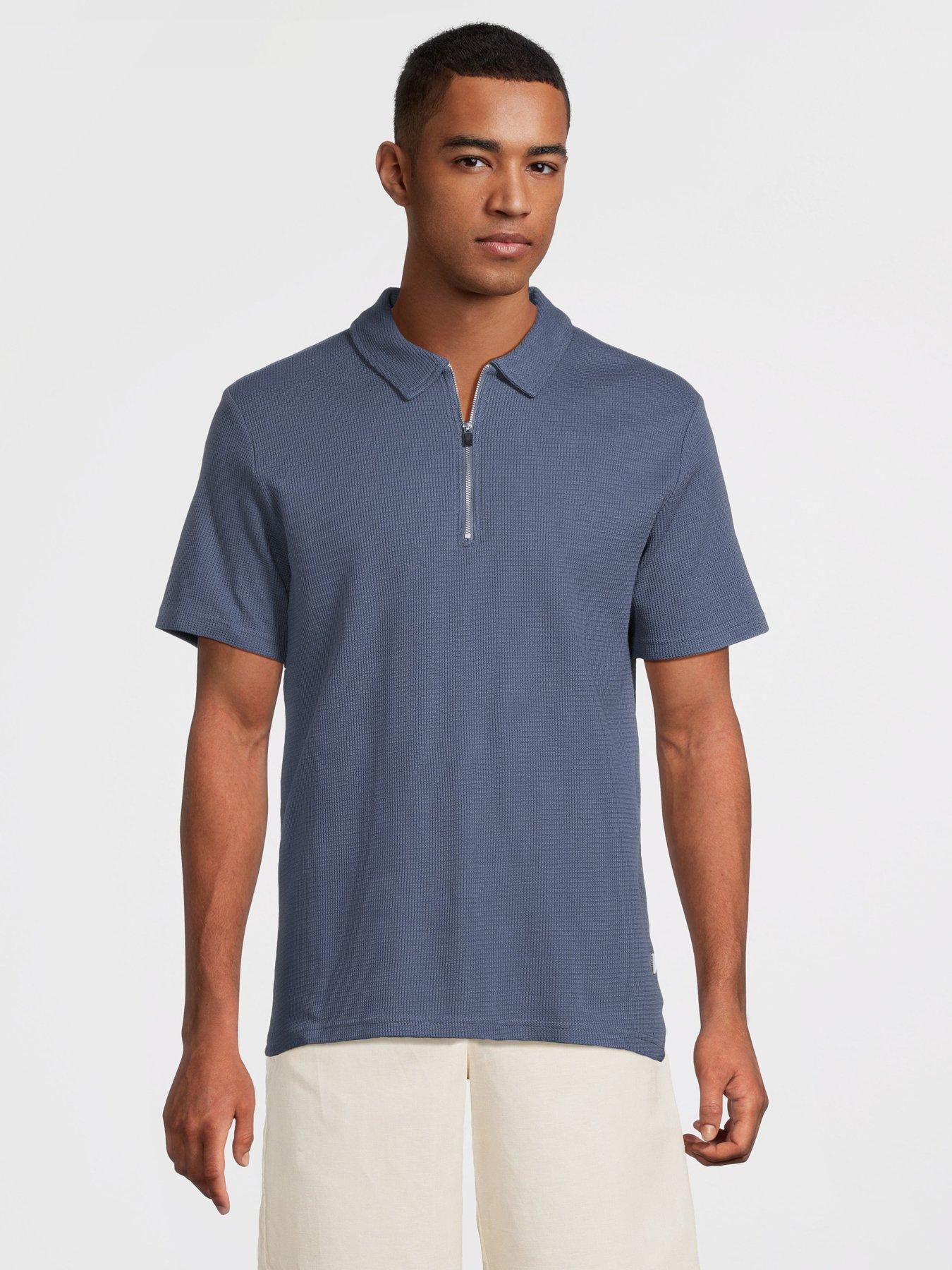 undefined Cal Reg Struct Short Sleeve Half Zip Polo Shirt - Vintage Indigo