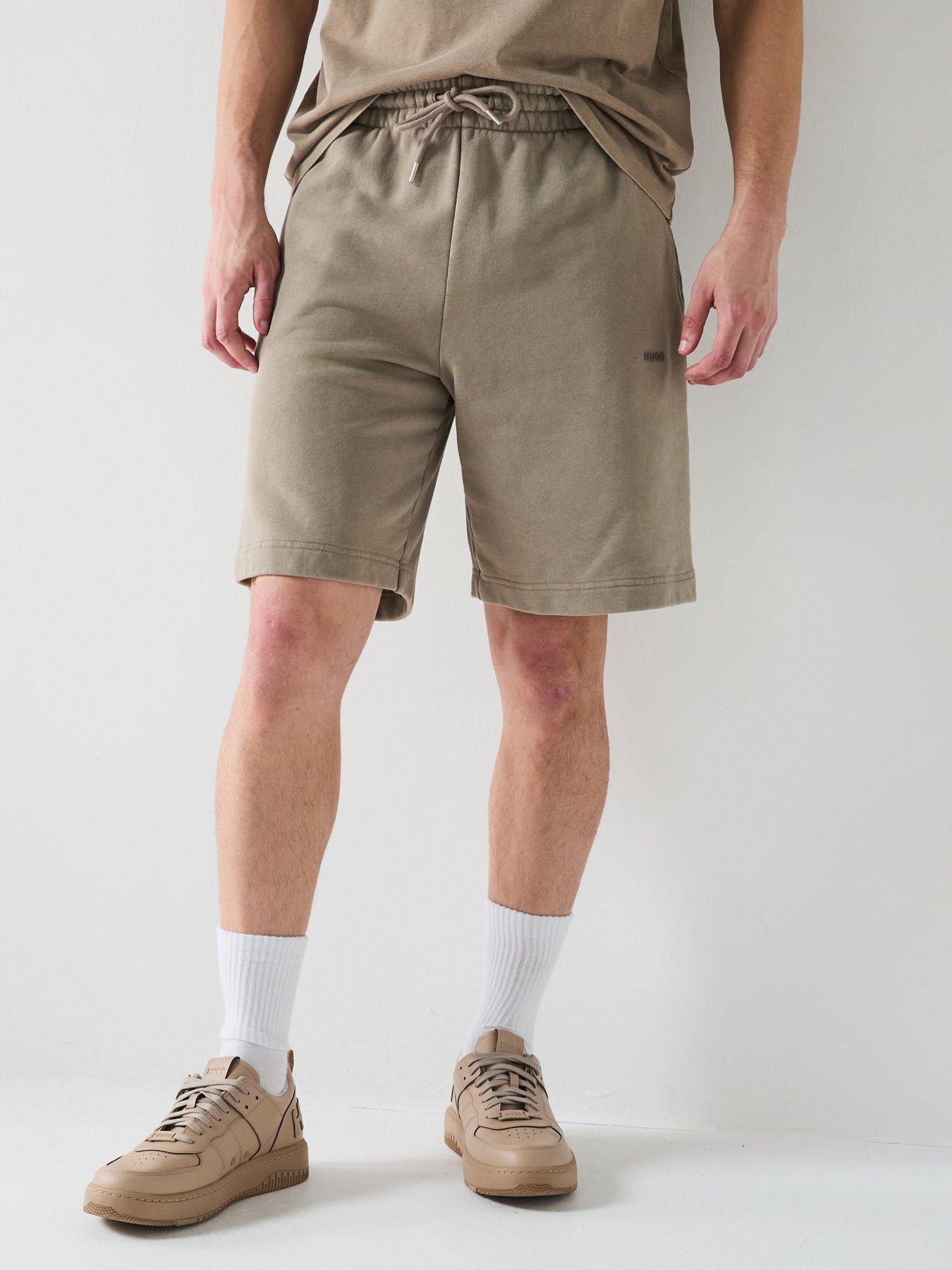 Image of HUGO Dupaly Relaxed Washed Small Logo Jersey Shorts-Brown - Medium Brown