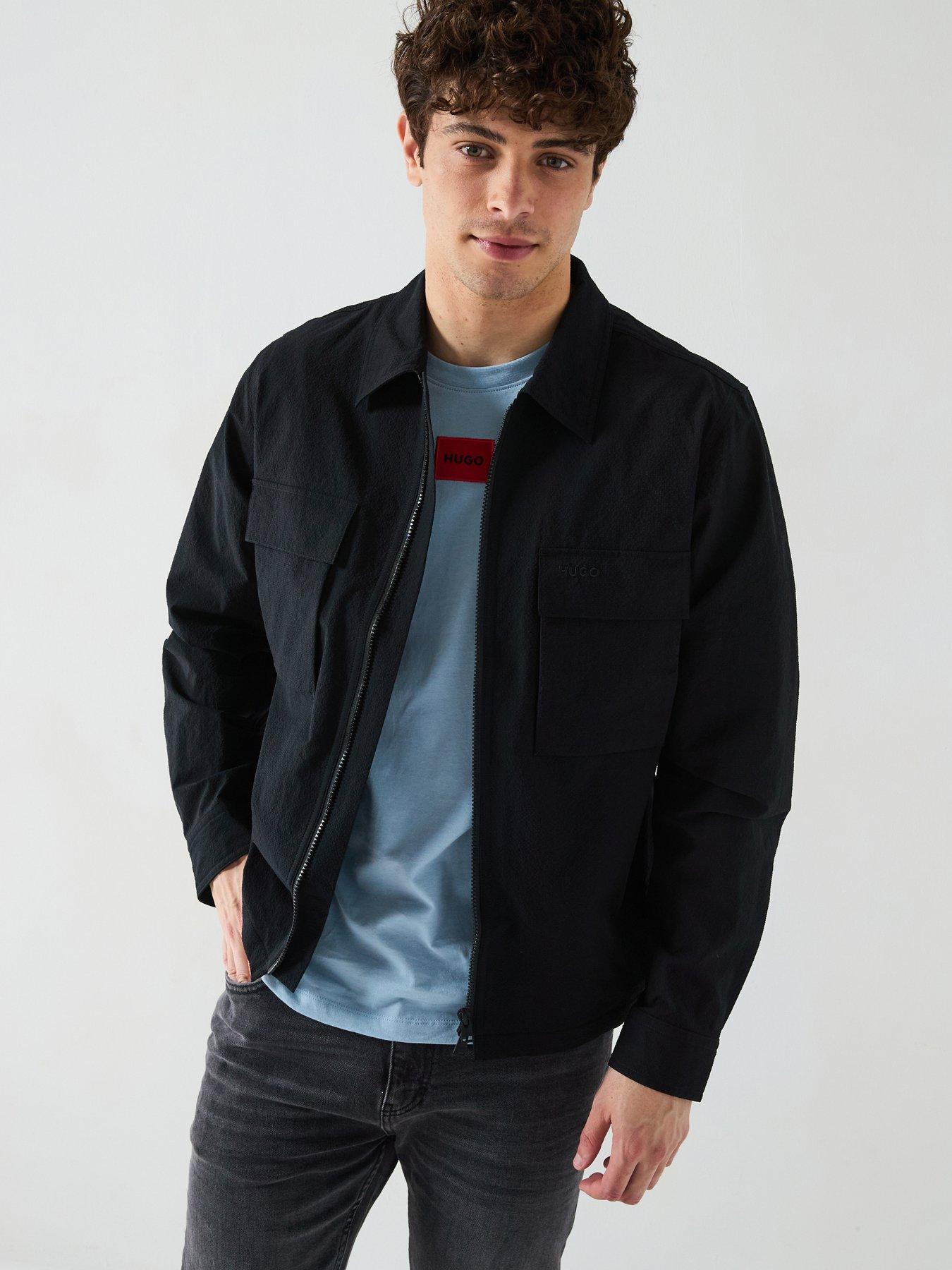 HUGO Eselio Relaxed Seersucker Overshirt Jacket - Black