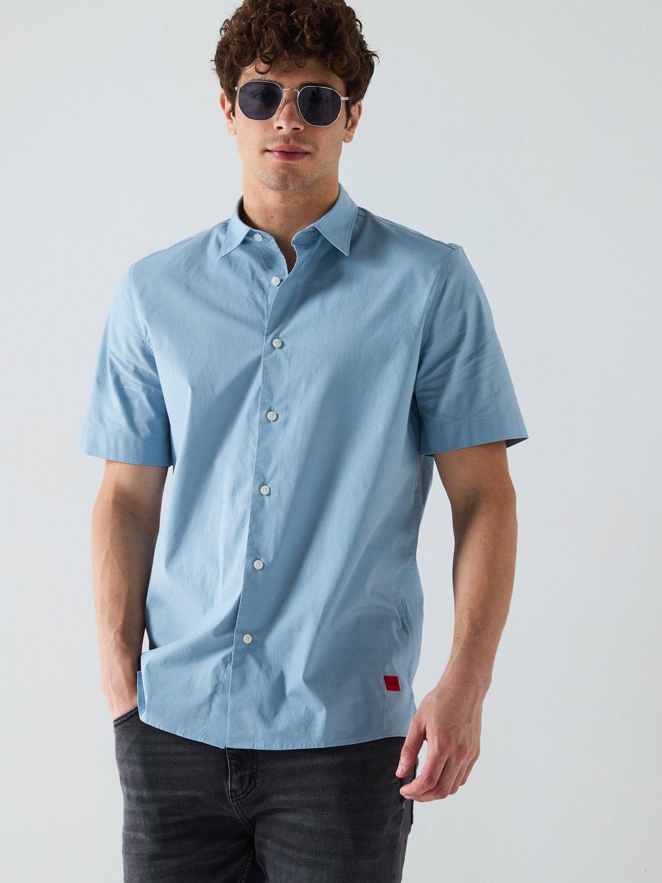 Image 1 of 6 of HUGO Ebor Relaxed Fit Short Sleeve Shirt - Blue