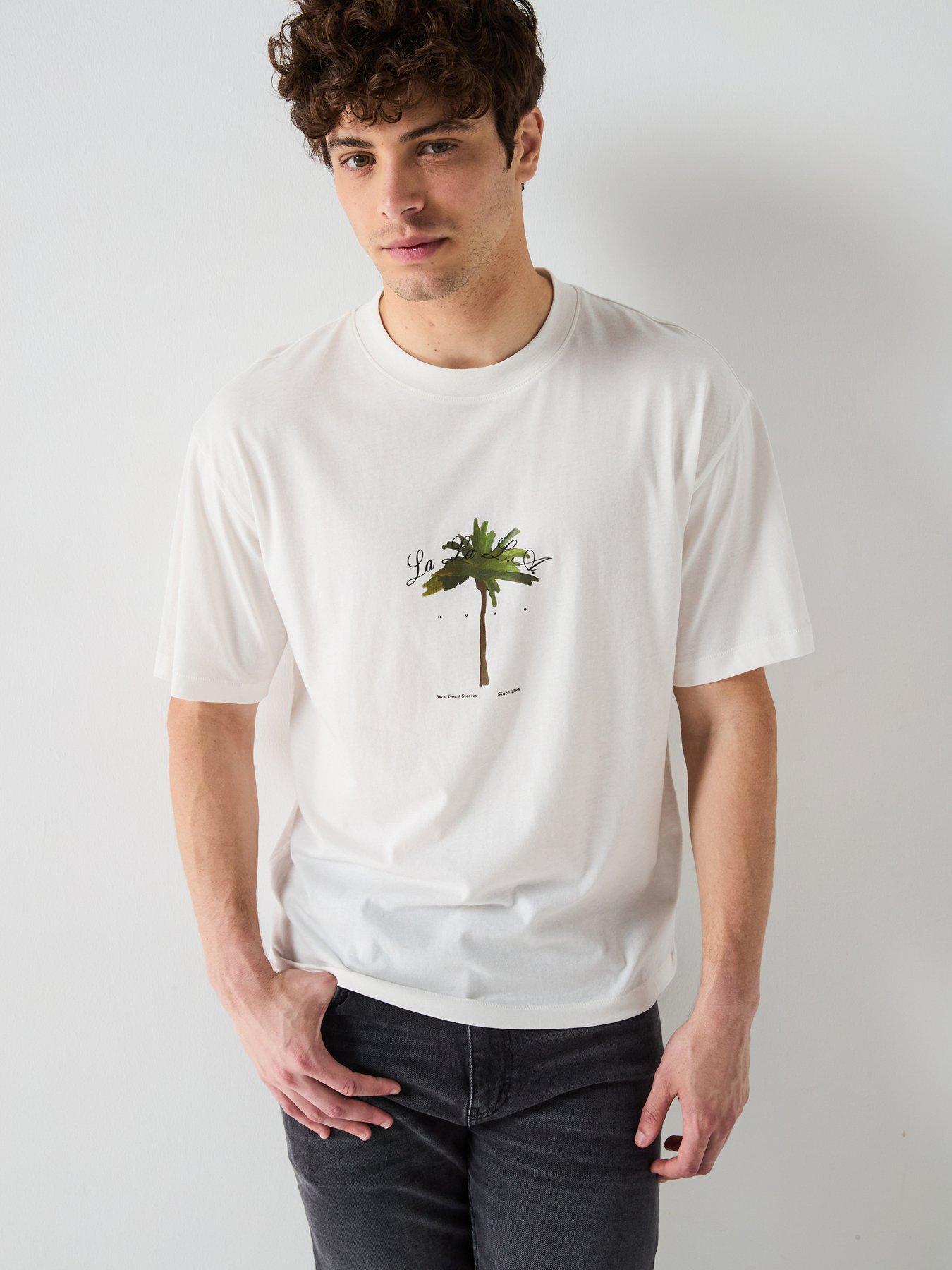 HUGO Duwom Relaxed Palm Tree T-Shirt - Natural