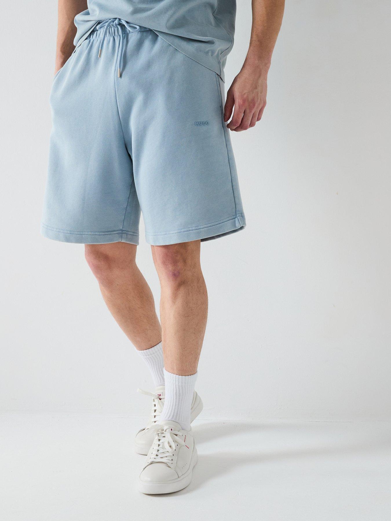 Image 1 of 6 of HUGO Dupaly Relaxed Washed Small Logo Jersey Shorts - Open Blue