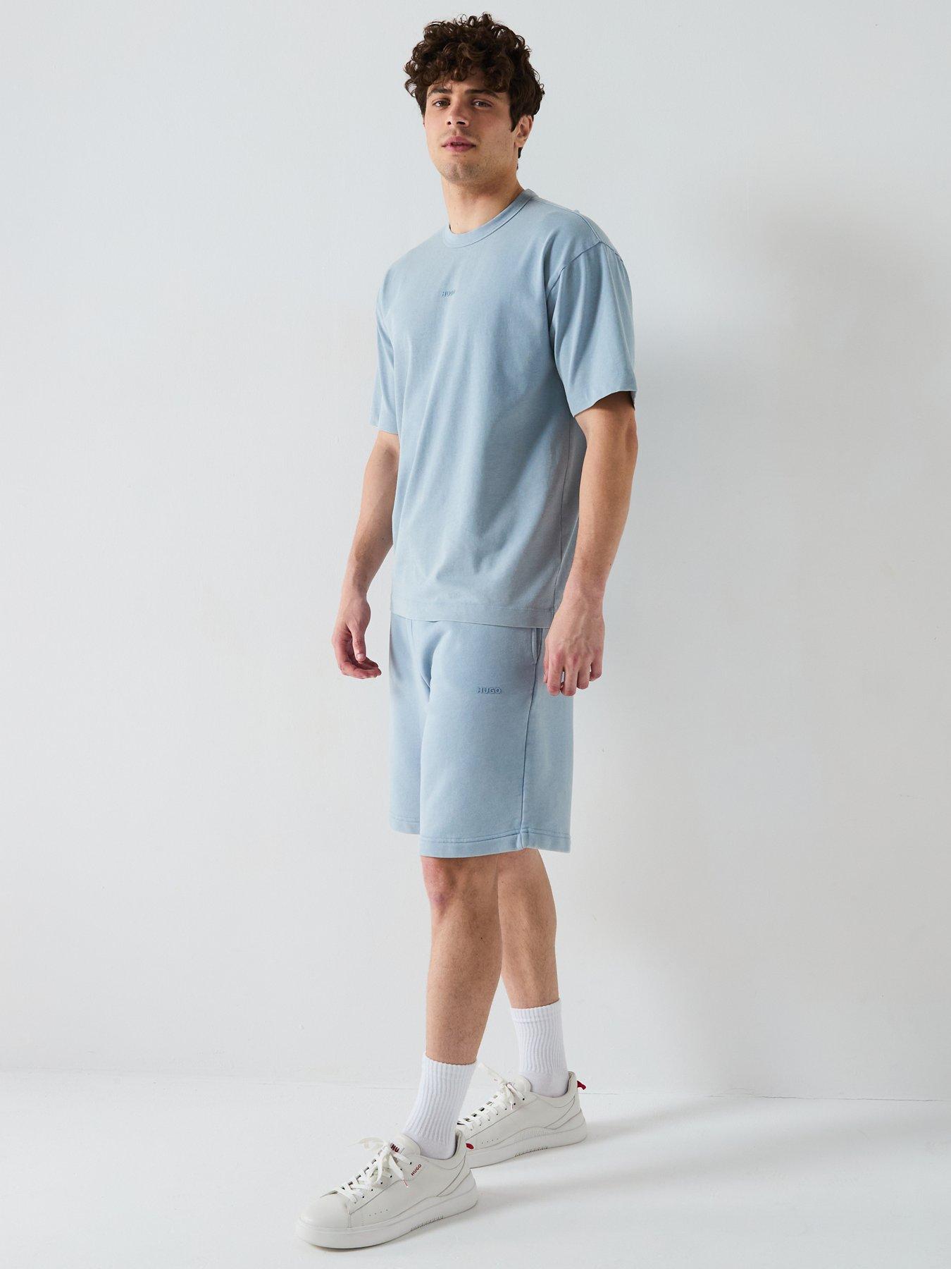 Image 3 of 6 of HUGO Dupaly Relaxed Washed Small Logo Jersey Shorts - Open Blue