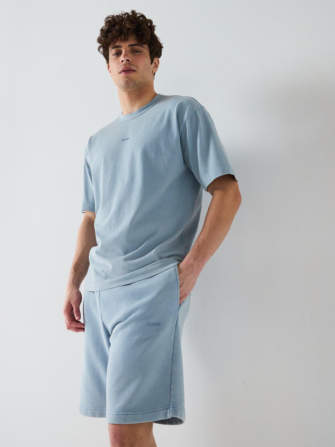 Image 6 of 6 of HUGO Dupaly Relaxed Washed Small Logo Jersey Shorts - Open Blue