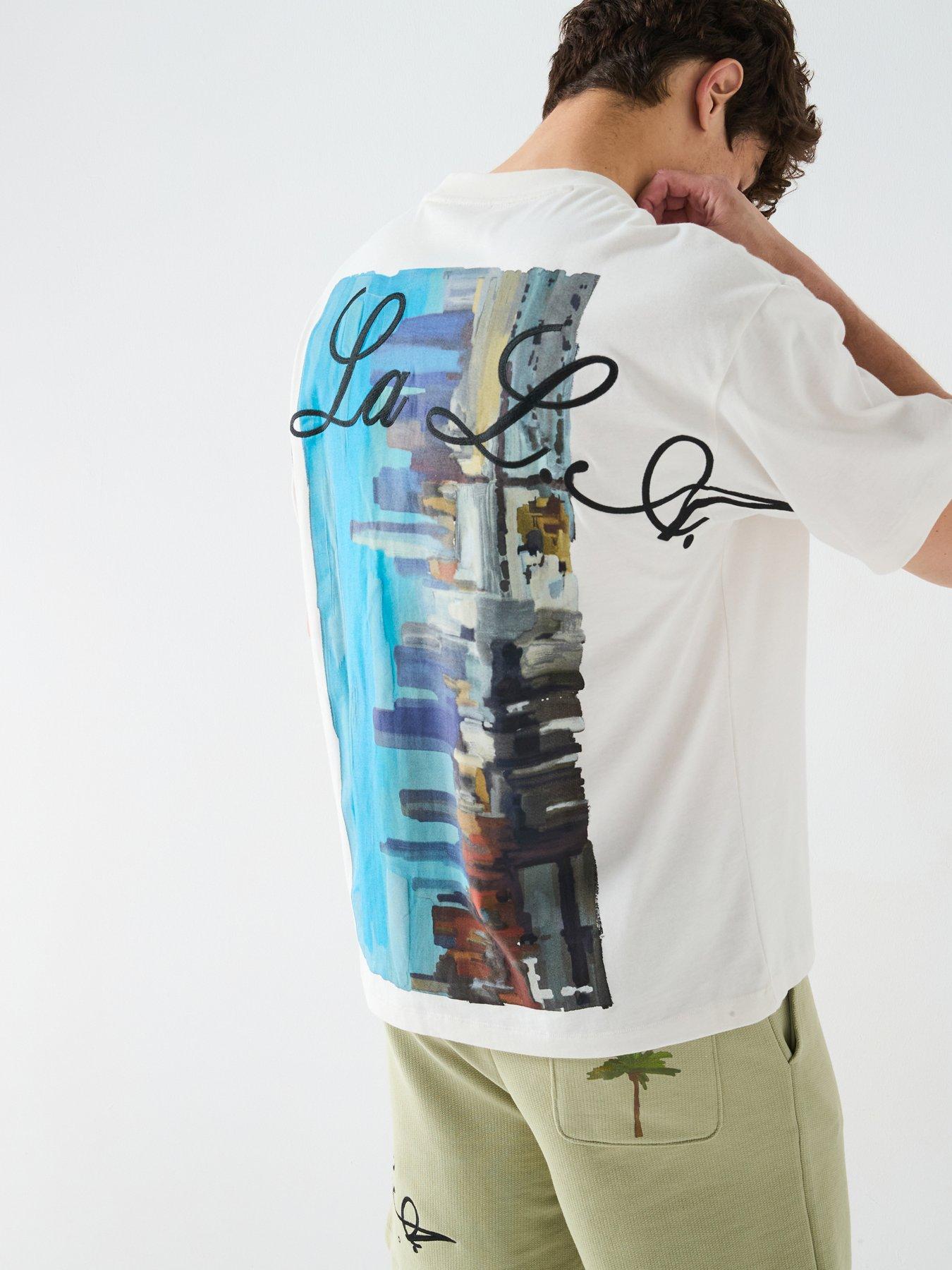 Image 1 of 6 of HUGO Duwrite Relaxed Palm Tree Back Graphic T-Shirt - White