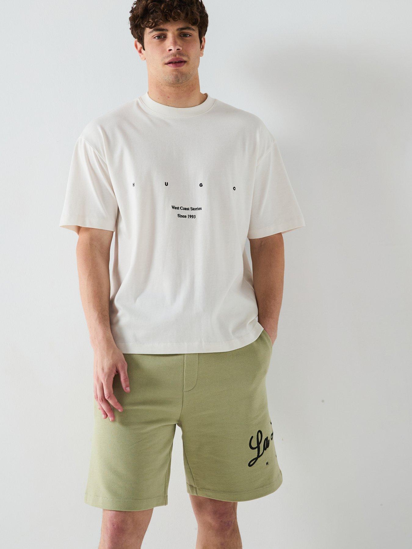 Image 2 of 6 of HUGO Duwrite Relaxed Palm Tree Back Graphic T-Shirt - White