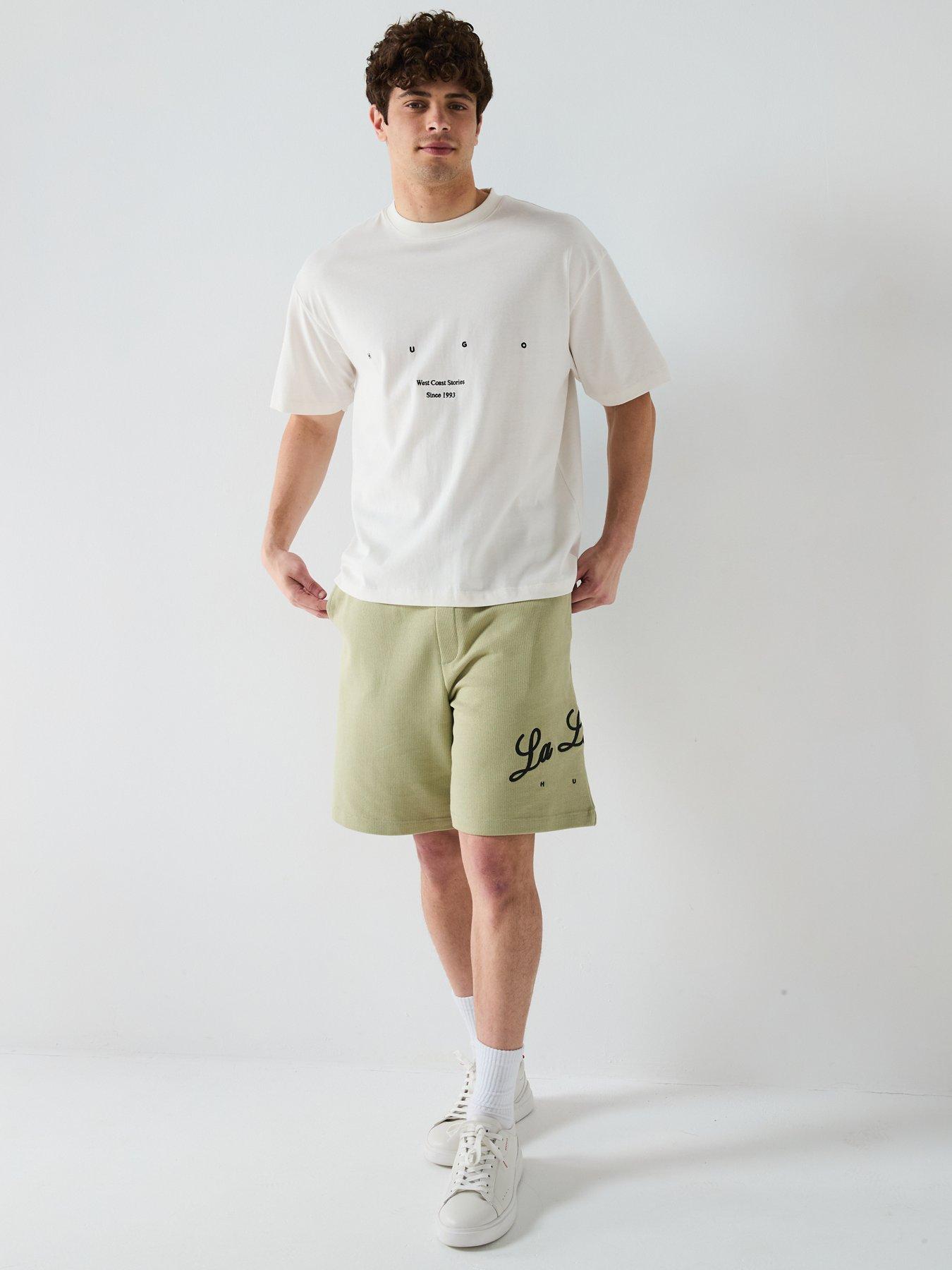 Image 3 of 6 of HUGO Duwrite Relaxed Palm Tree Back Graphic T-Shirt - White