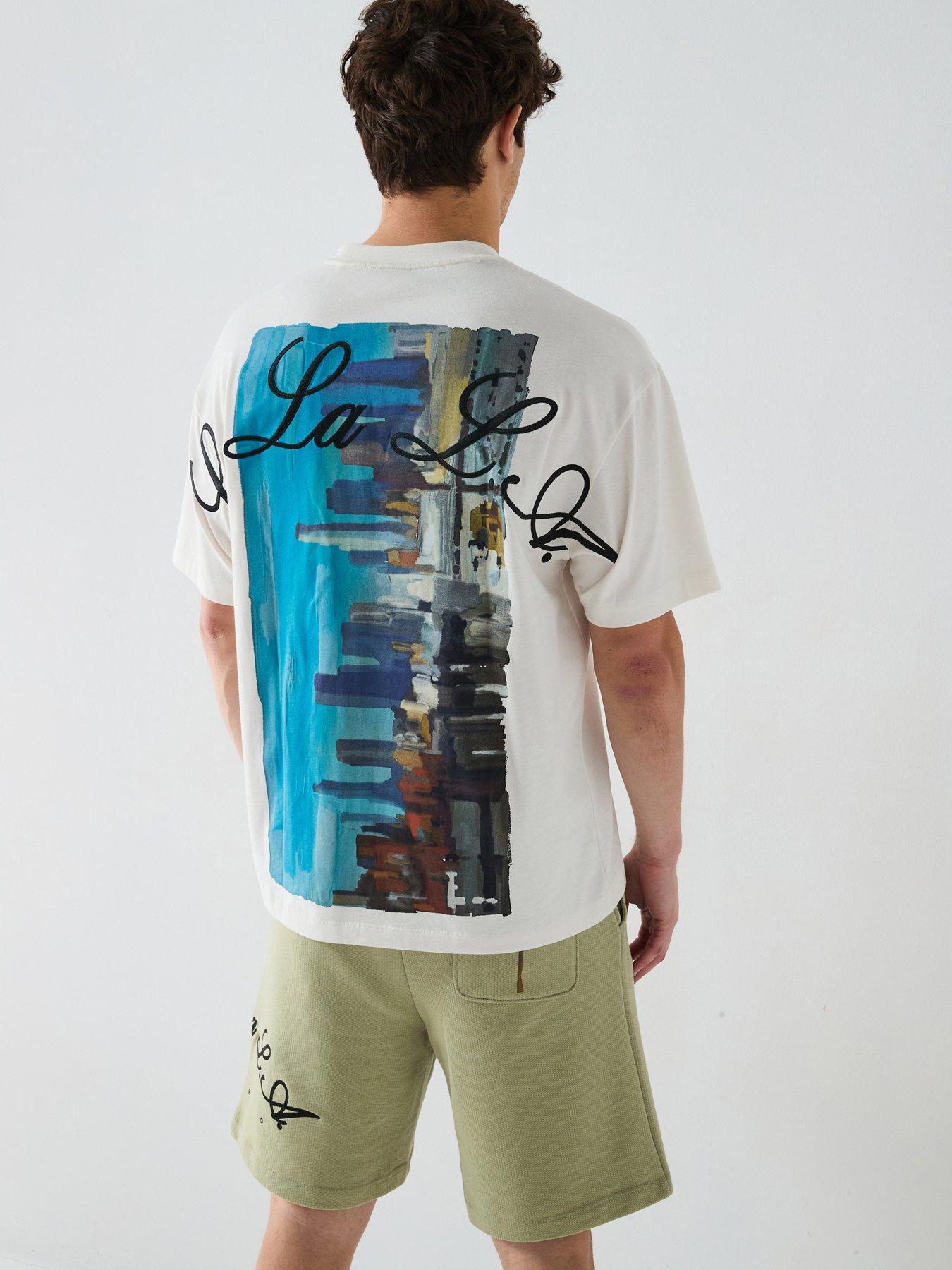 Image 4 of 6 of HUGO Duwrite Relaxed Palm Tree Back Graphic T-Shirt - White