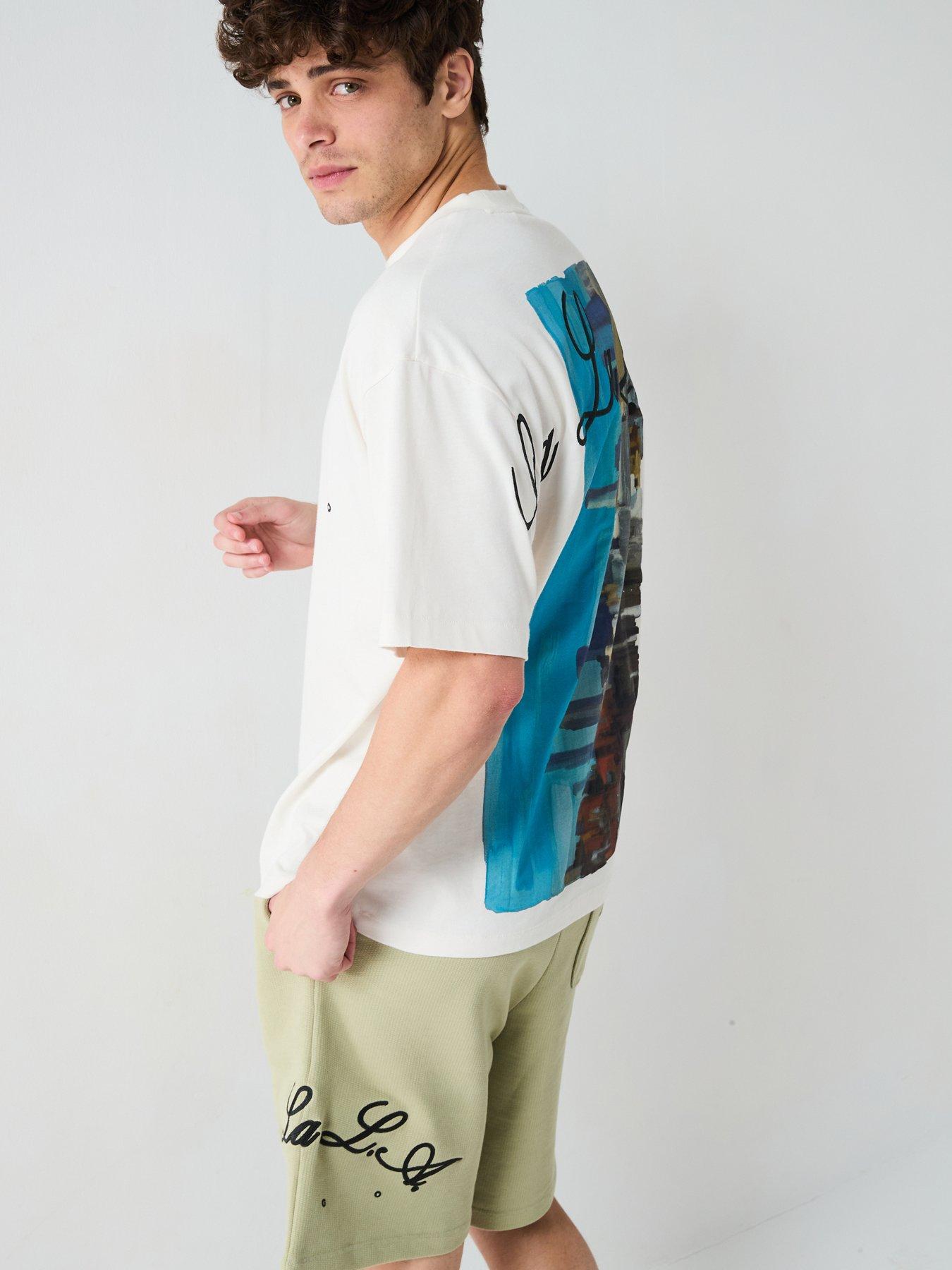 Image 5 of 6 of HUGO Duwrite Relaxed Palm Tree Back Graphic T-Shirt - White