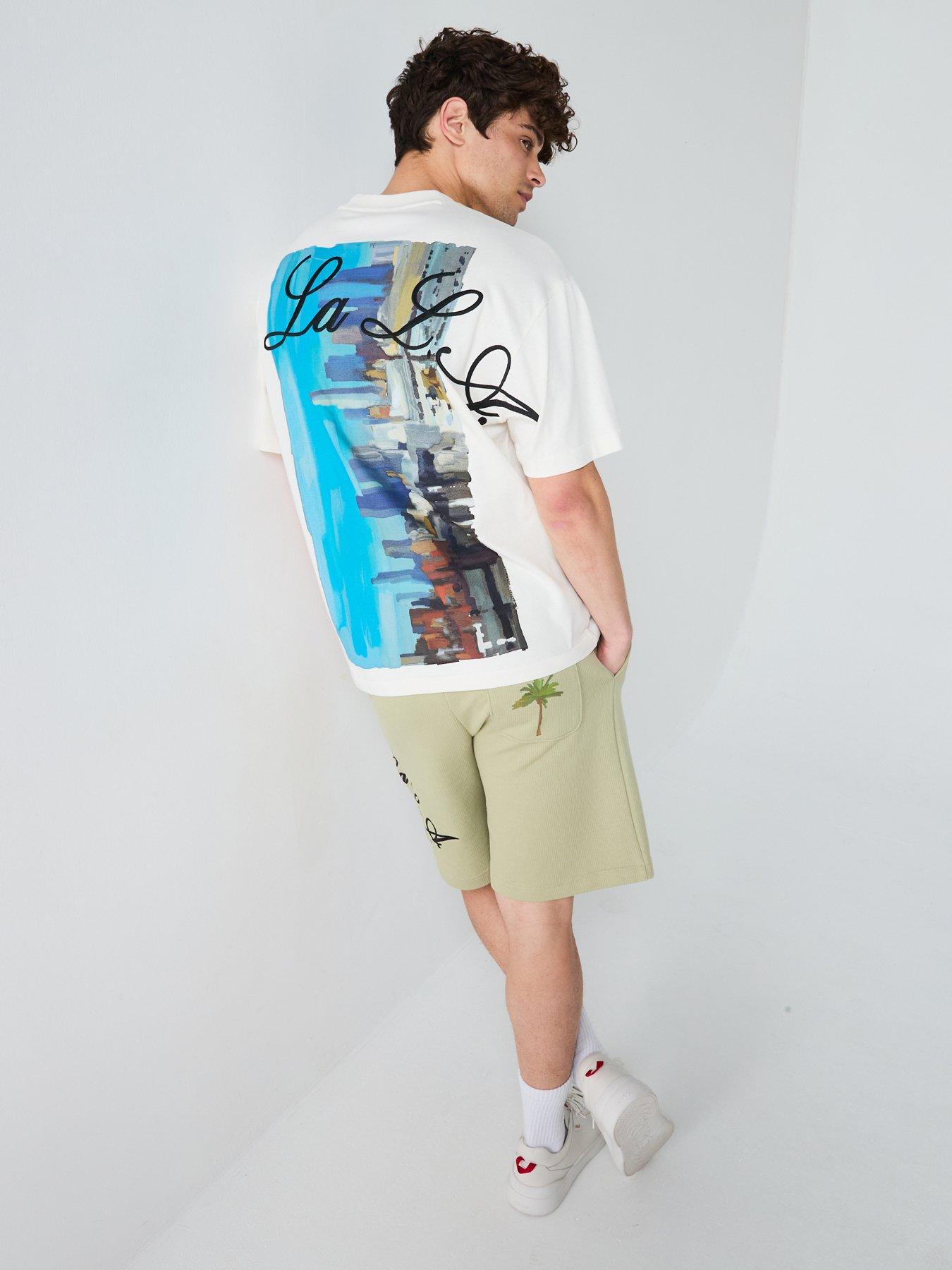 Image 6 of 6 of HUGO Duwrite Relaxed Palm Tree Back Graphic T-Shirt - White