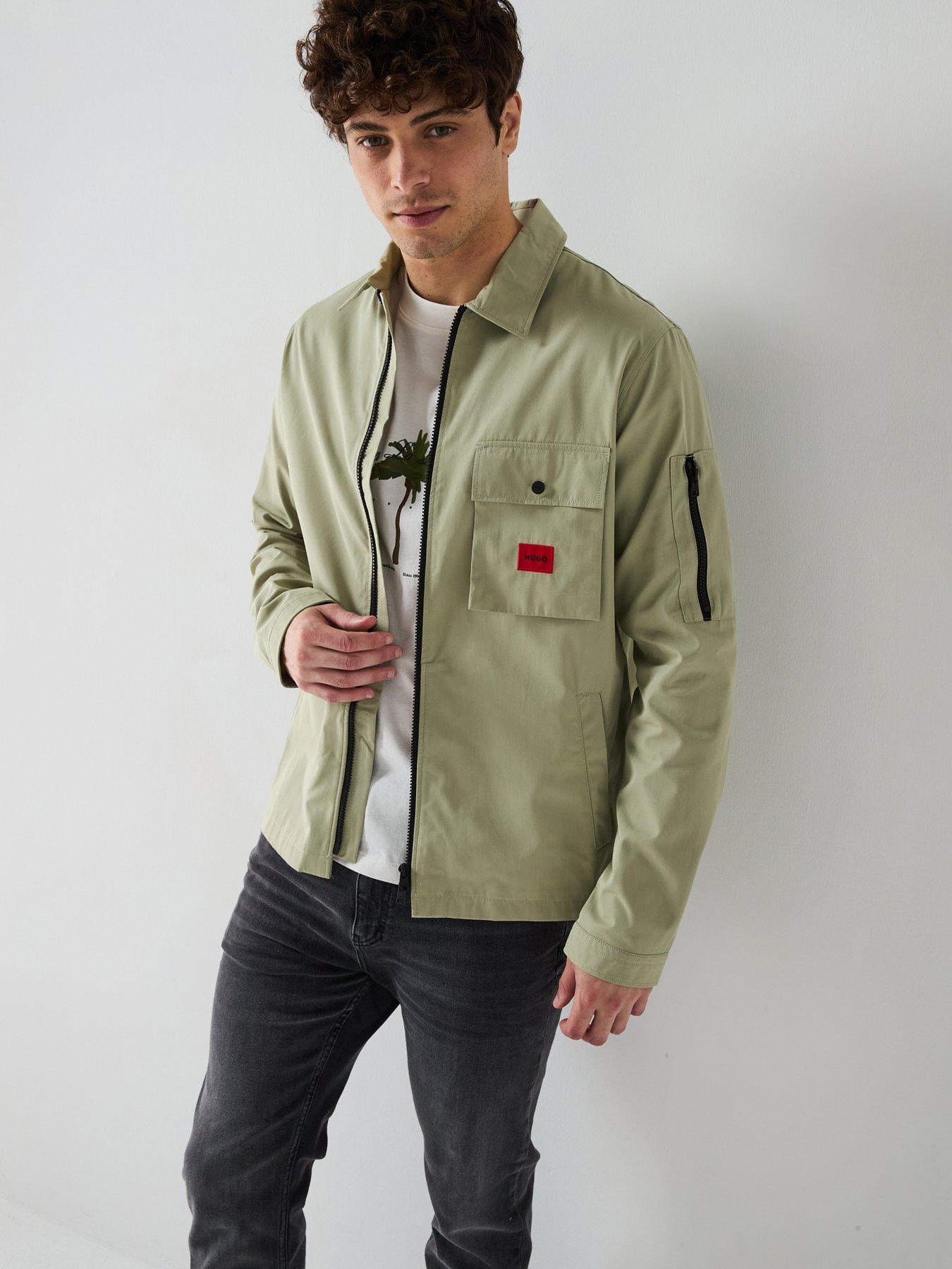 Image of HUGO Emmond Patch Pocket Logo Regular Fit Zit Thru Overshirt - Green