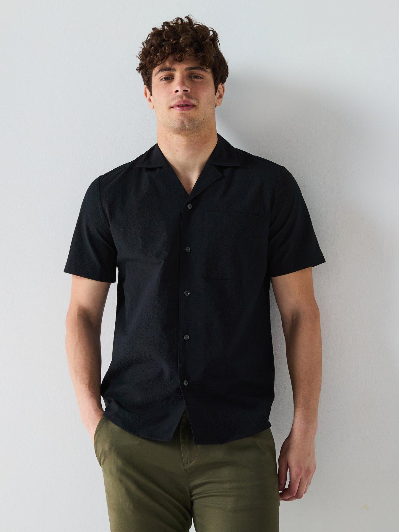Image 1 of 6 of HUGO Ellino Relaxed Seersucker Short Sleeve Shirt - Black