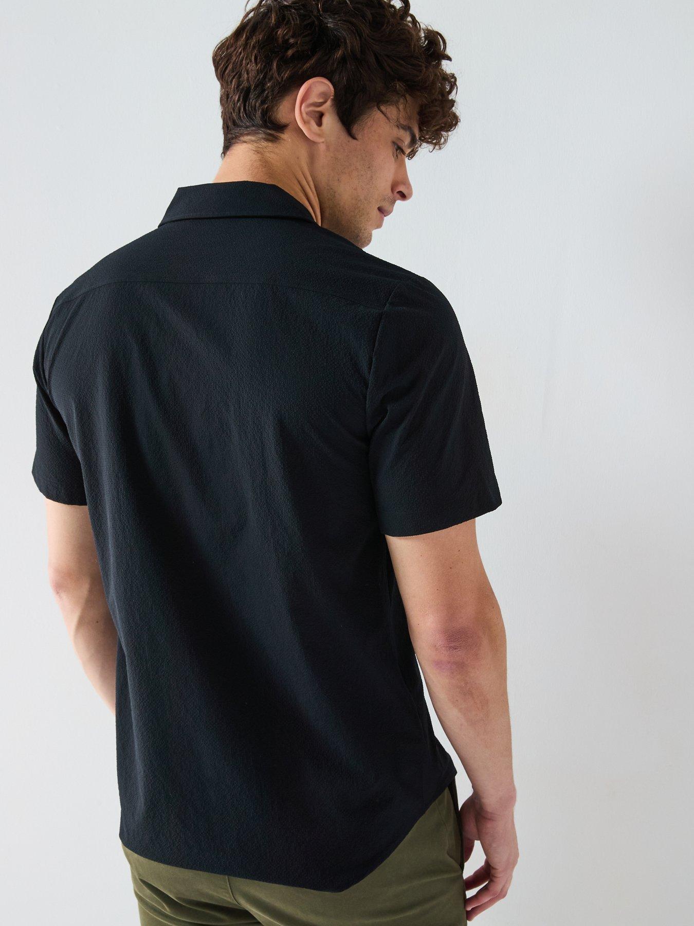 Image 2 of 6 of HUGO Ellino Relaxed Seersucker Short Sleeve Shirt - Black