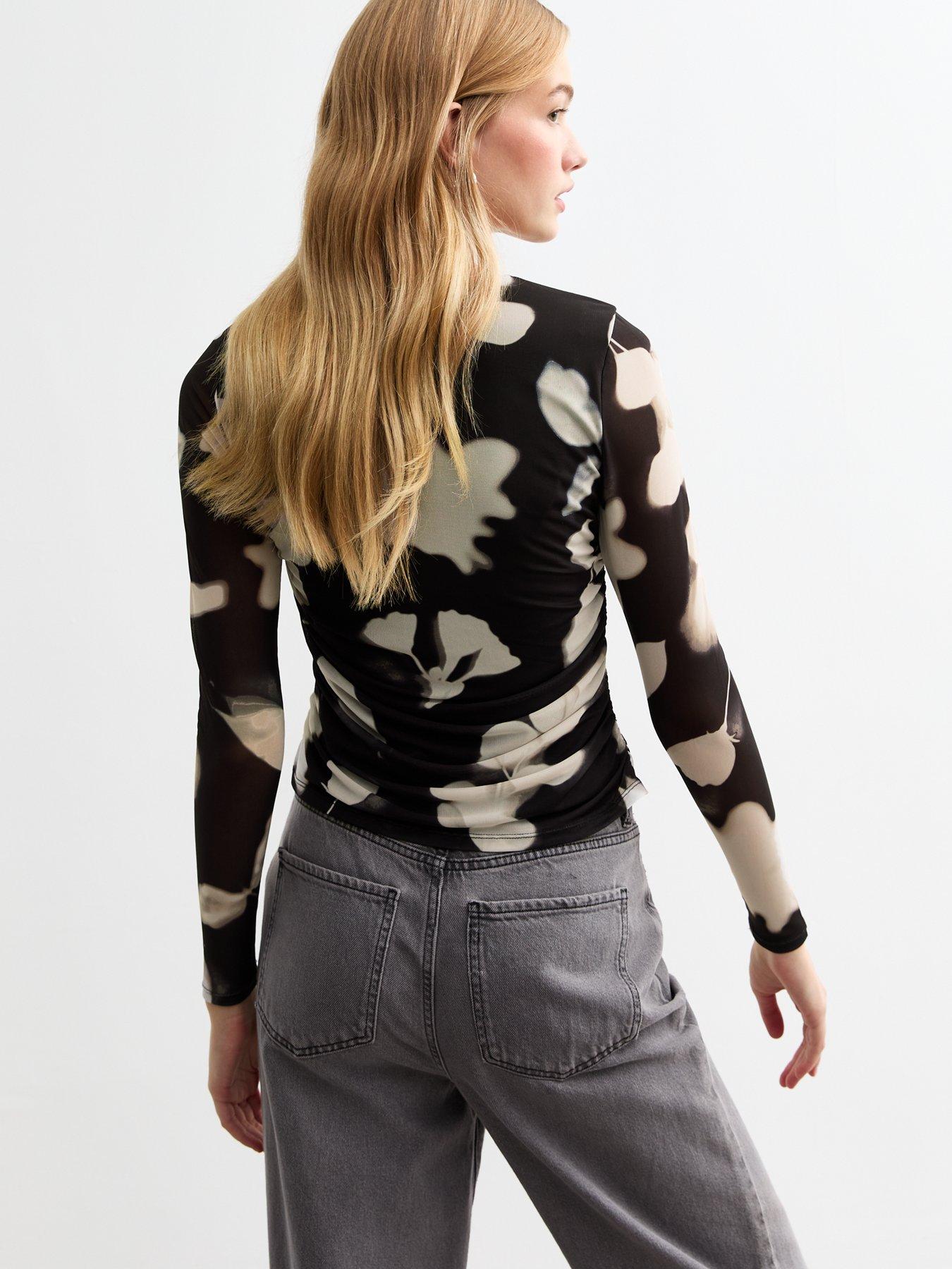 new-look-black-blurred-floral-print-mesh-topstillFront