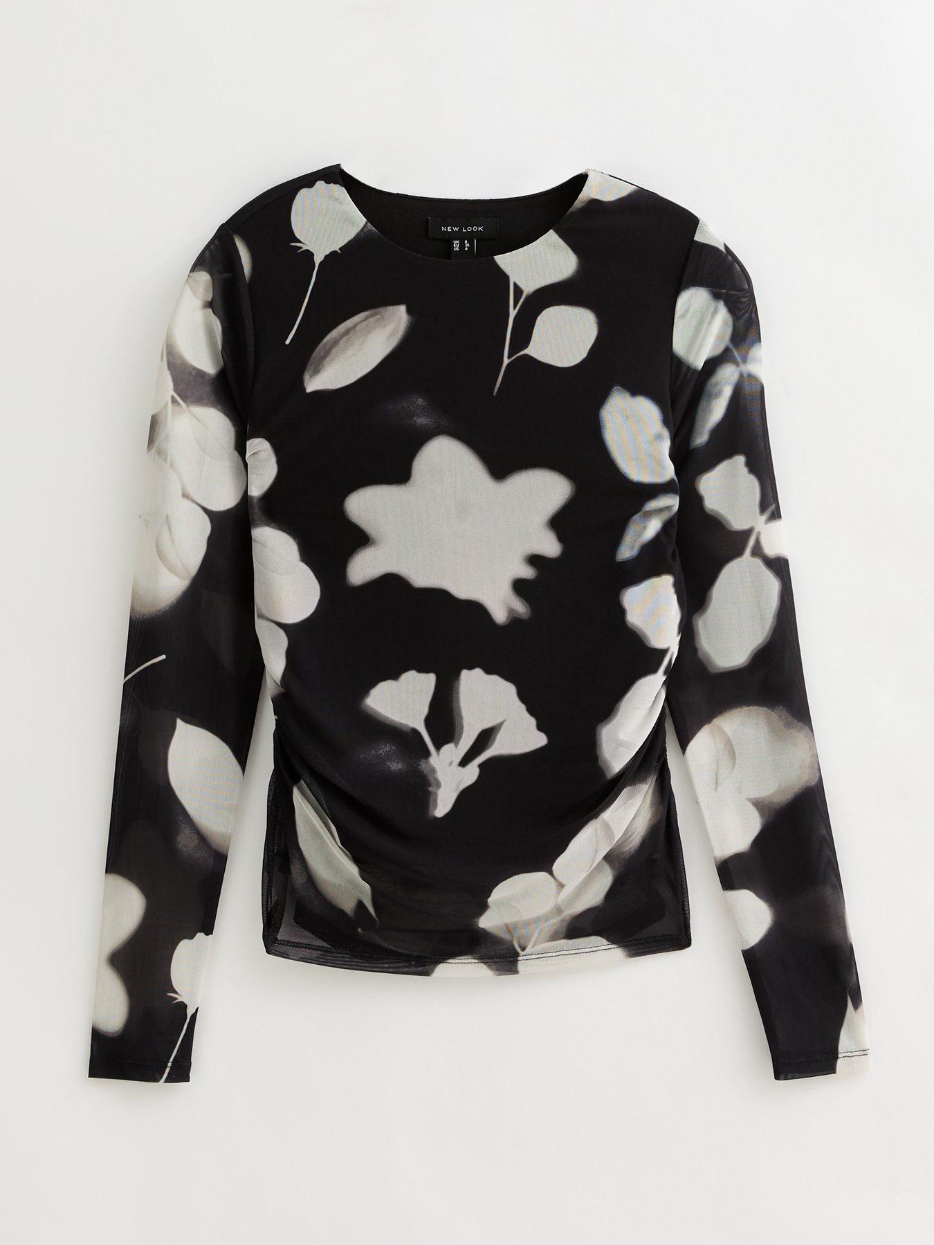 new-look-black-blurred-floral-print-mesh-topdetail