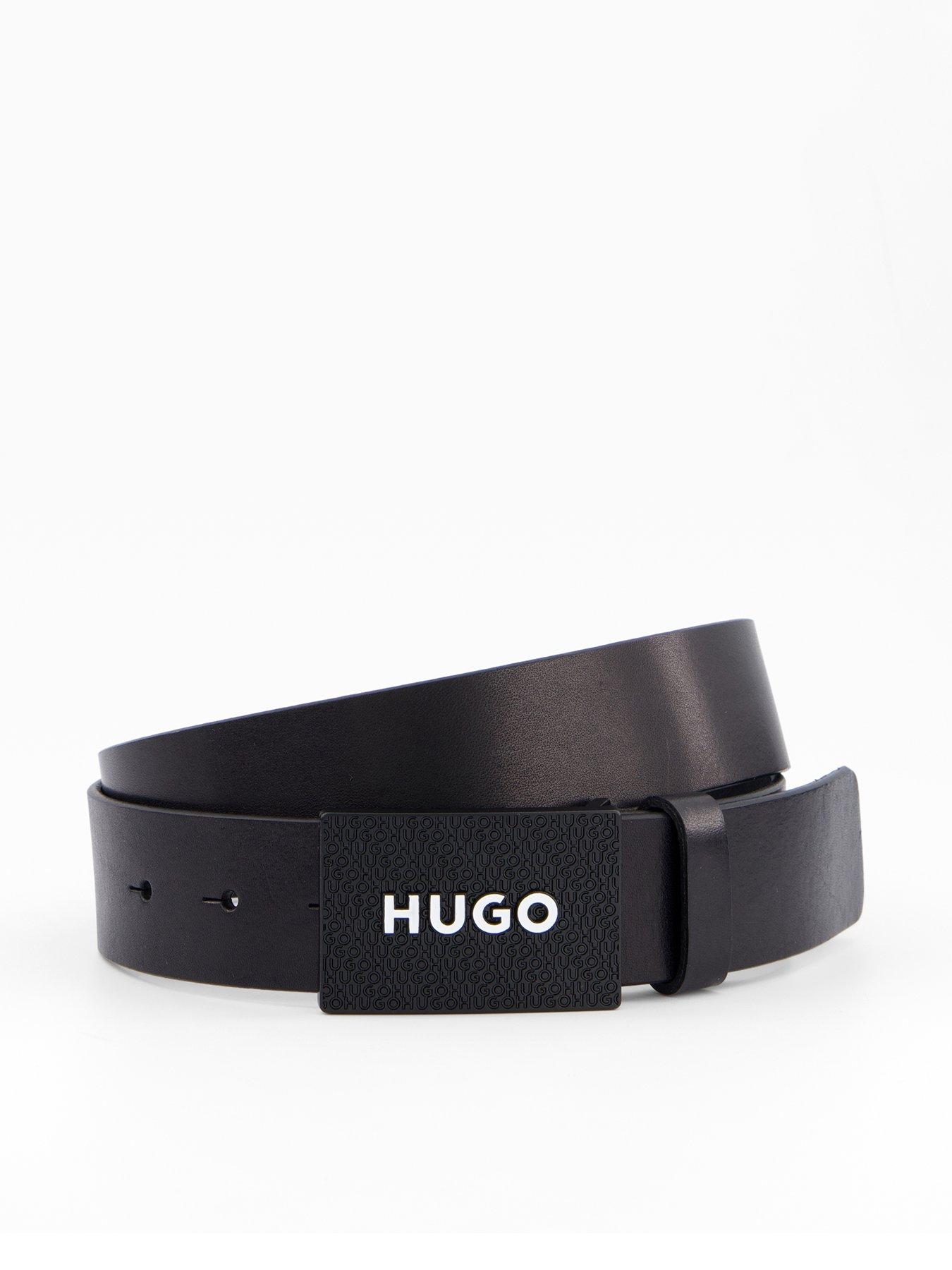 HUGO Gilao-Z Logo Plaque Leather Belt - Black