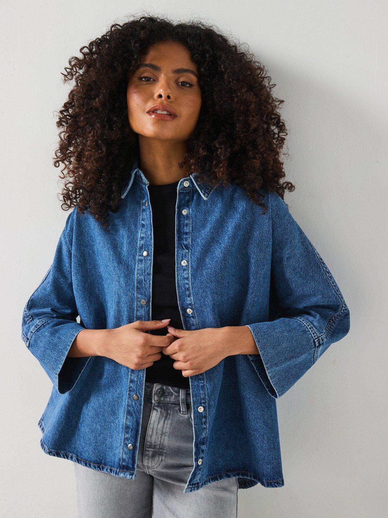 Image 1 of 6 of Only Cuff Detail 3/4 Sleeve Shirt - Blue