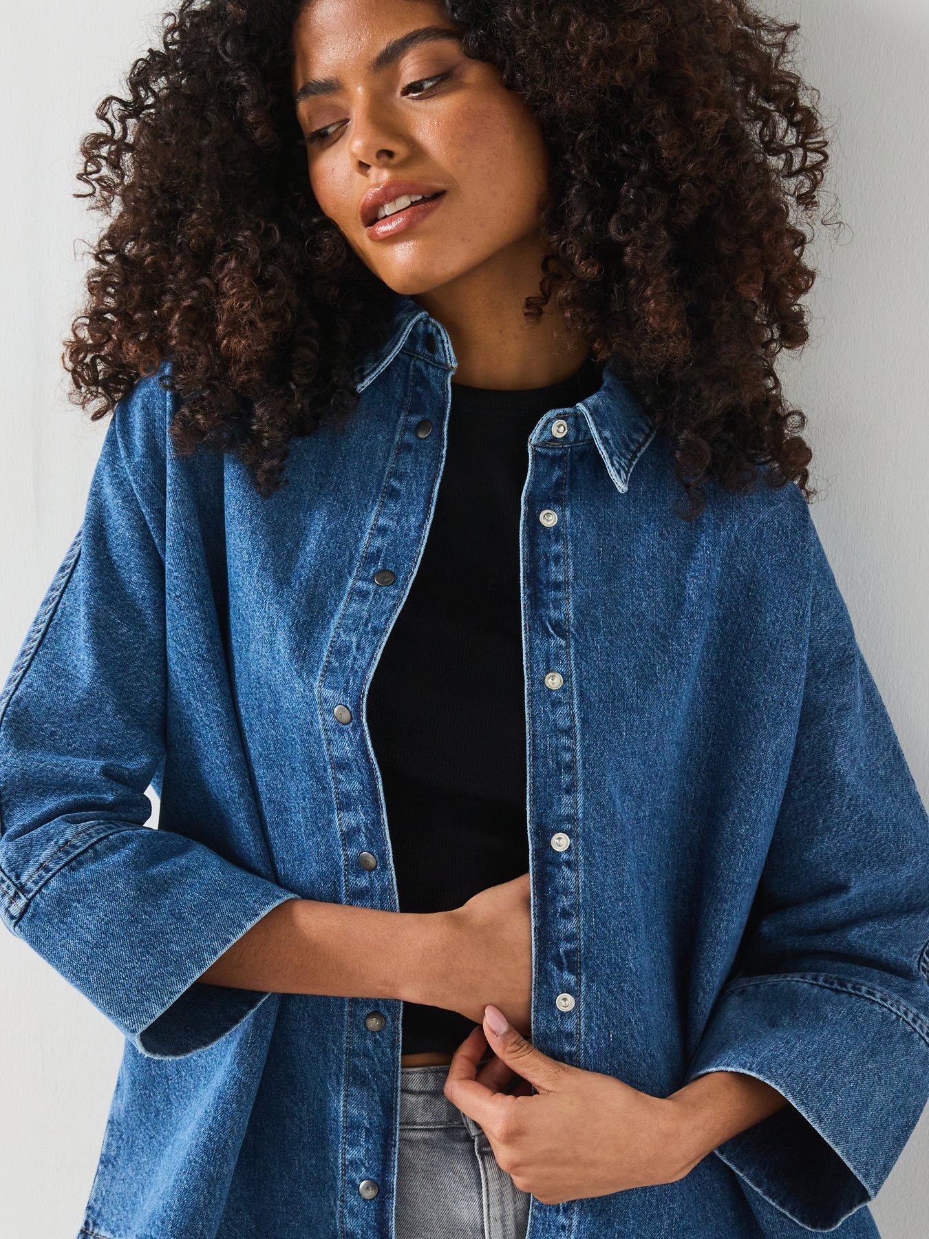 Image 4 of 6 of Only Cuff Detail 3/4 Sleeve Shirt - Blue